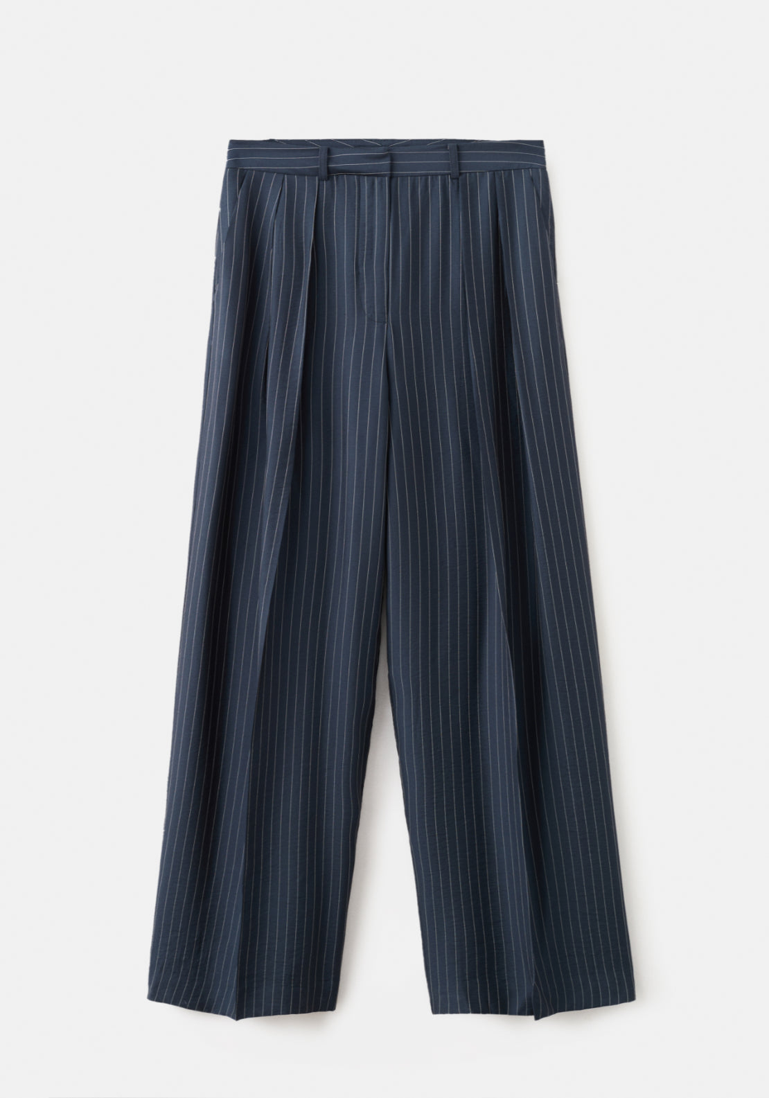 Pinstripe Wide Leg Trousers - Blue