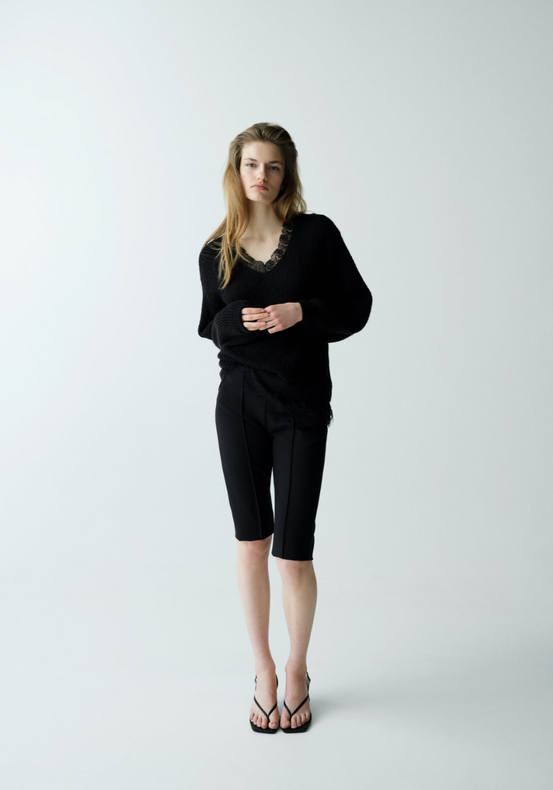 Lace Knit Sweater - Black