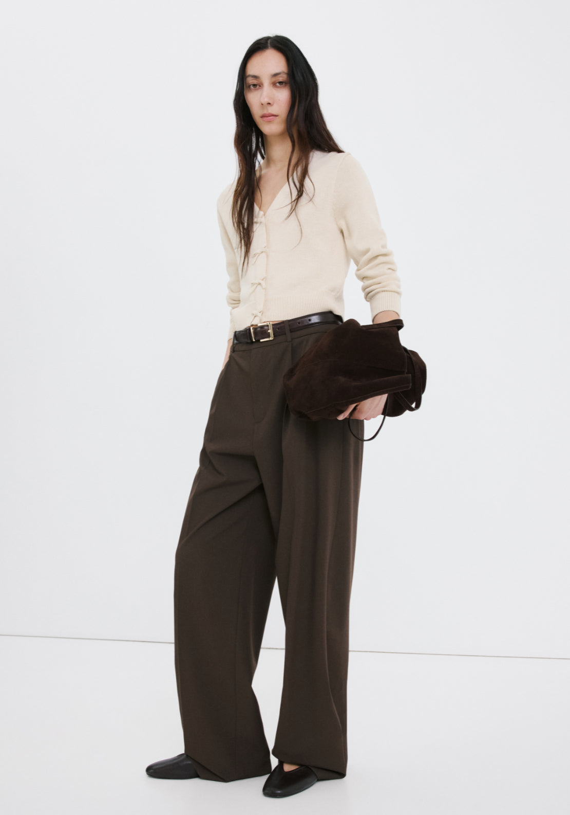 Knitted Cardigan With Ties - Cream