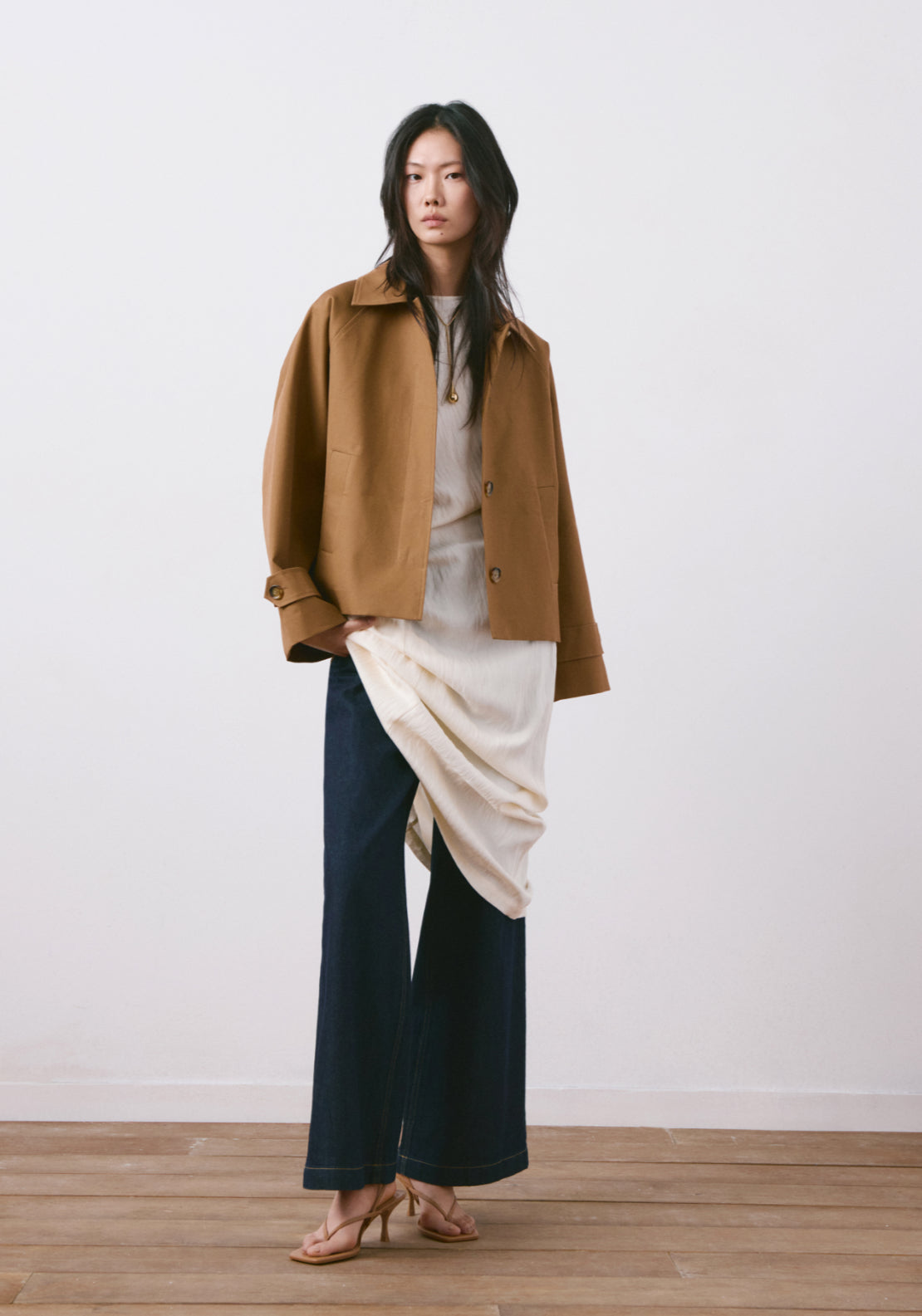 Oversized Short Trench Coat - Brown