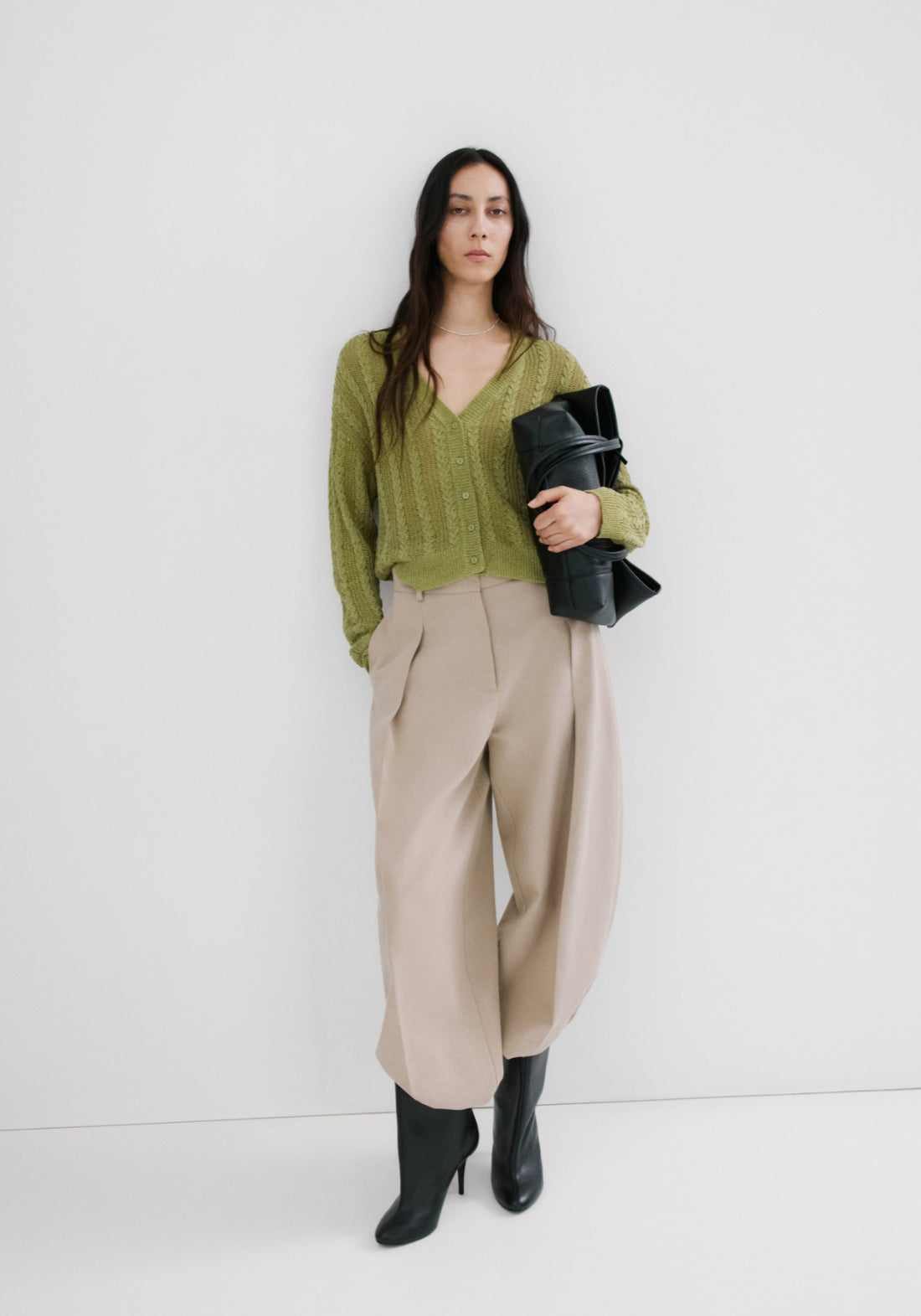 Knitted Braided Cardigan - Green