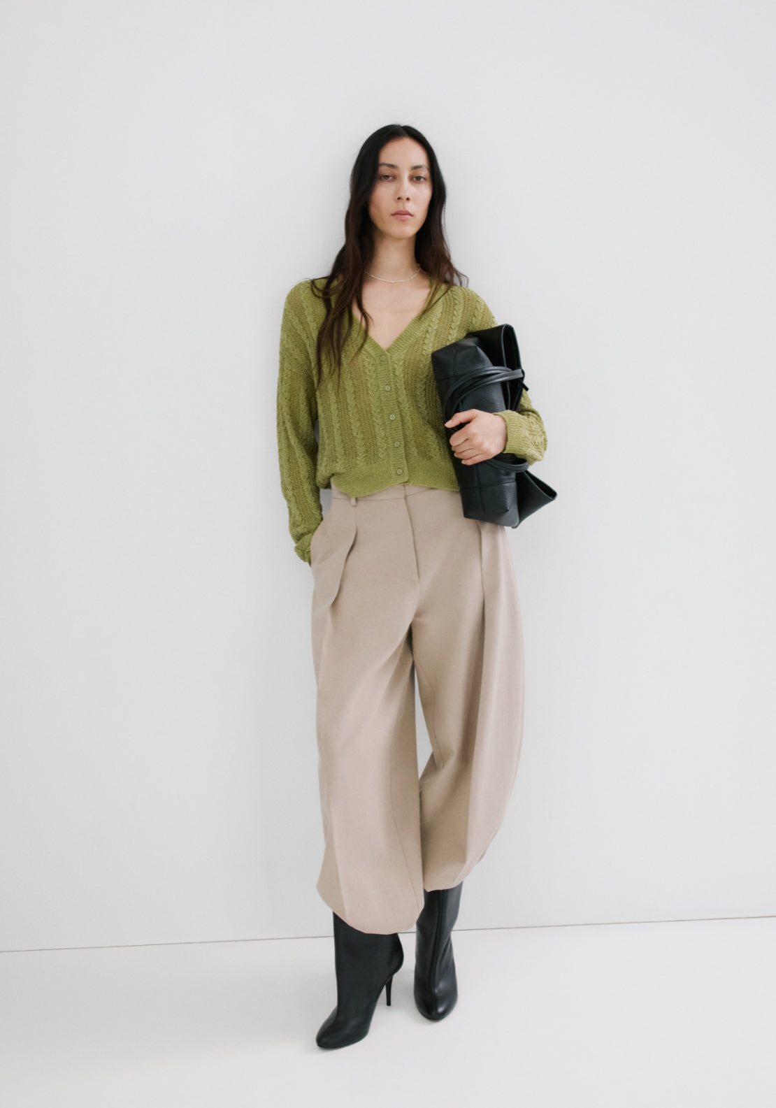 Knitted Braided Cardigan - Green