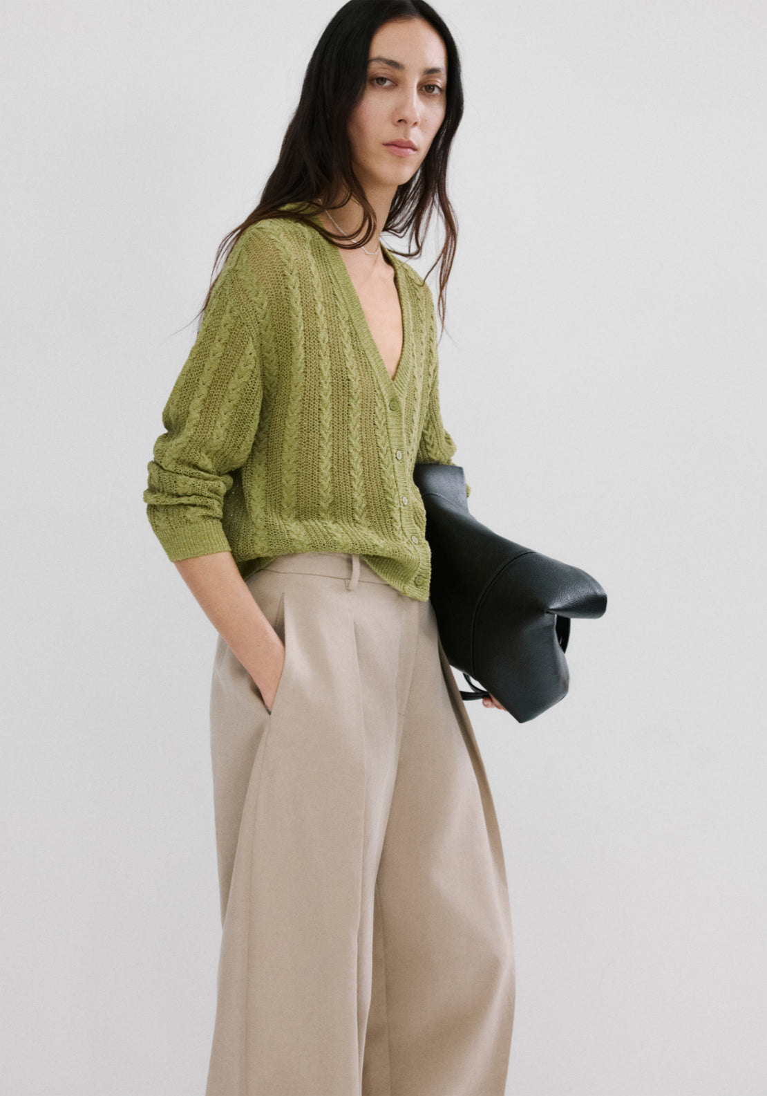 Knitted Braided Cardigan - Green