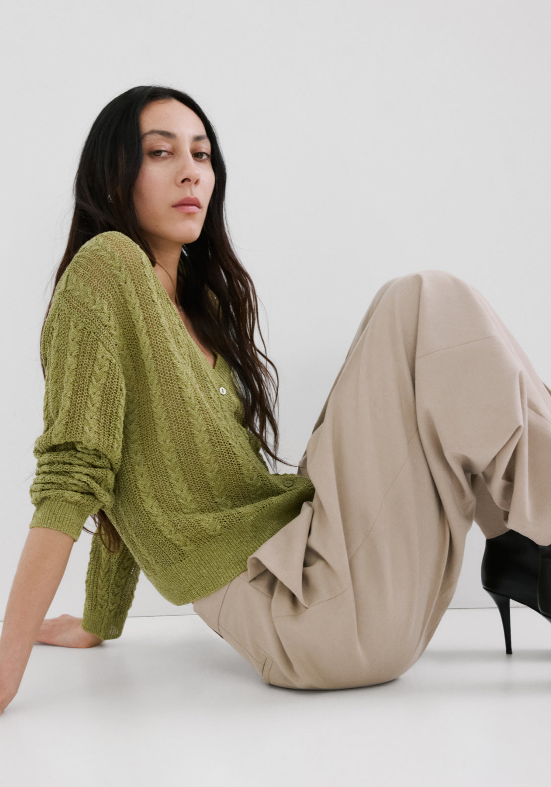 Knitted Braided Cardigan - Green