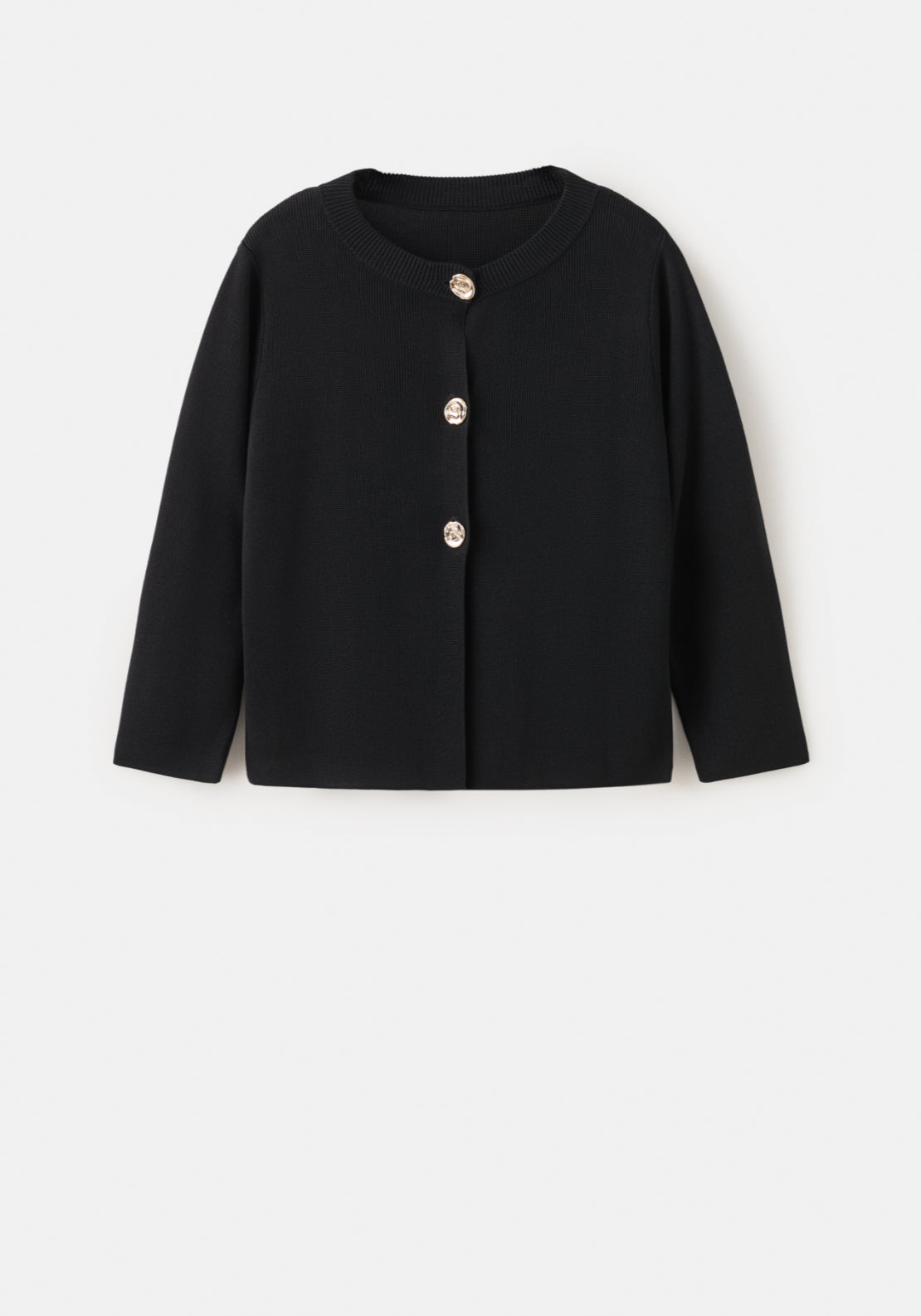 Knitted Cardigan Jewelelled Button - Black