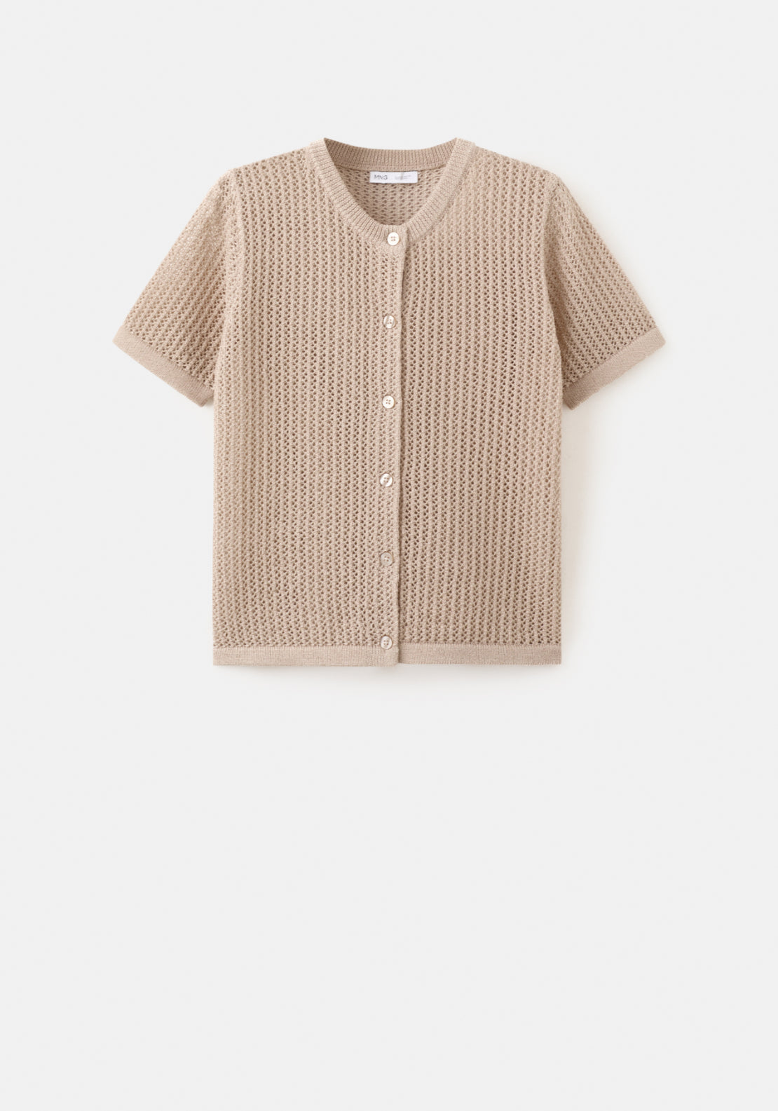 Short Sleeved Openwork Knitted Cardigan - Brown