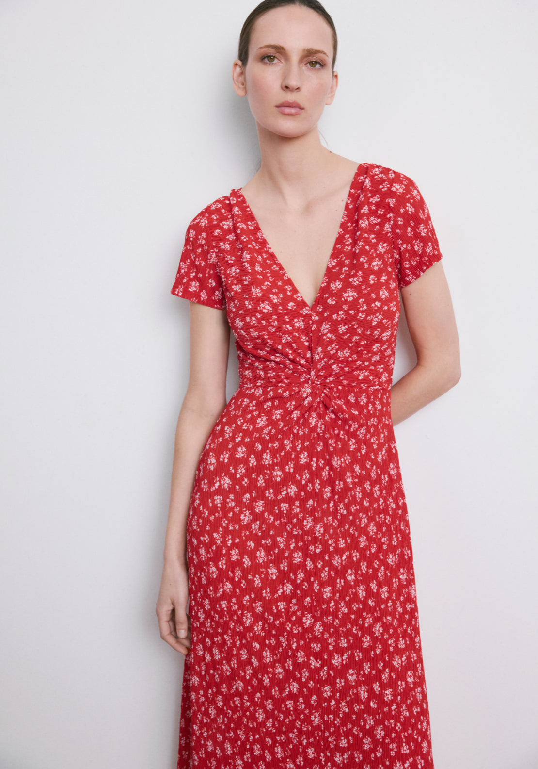 Printed Floral Midi Dress - Brown