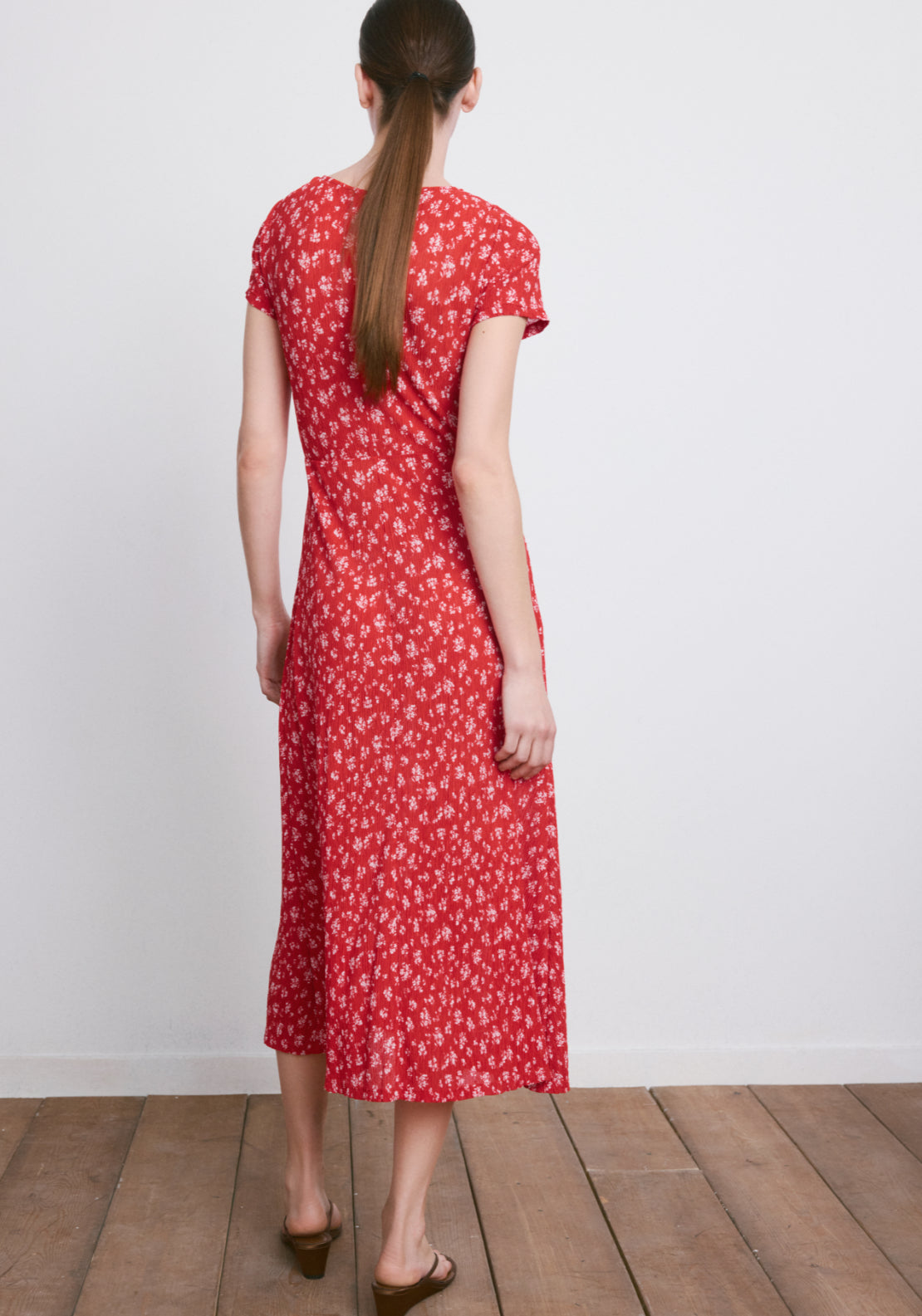 Printed Floral Midi Dress - Brown