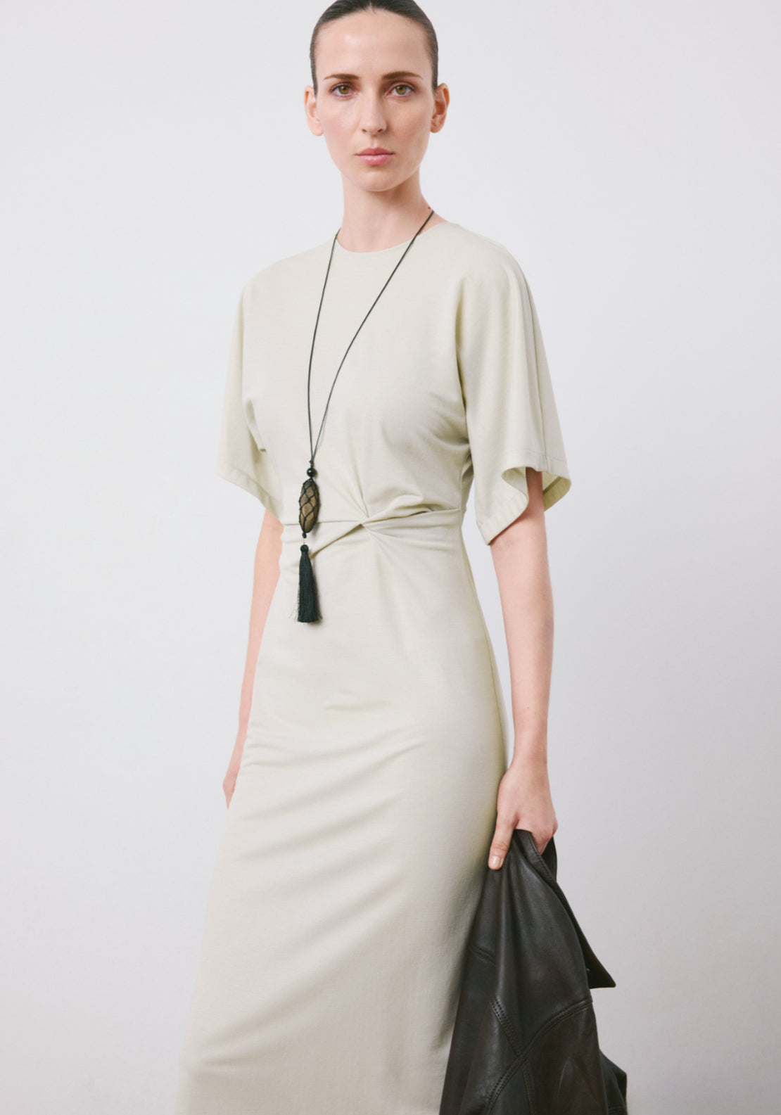 Side Gathered Details Dress - Beige