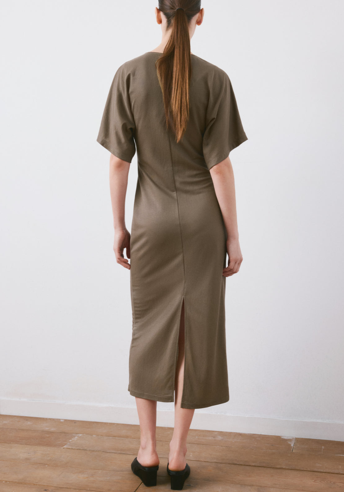 Side Gathered Details Dress - Brown
