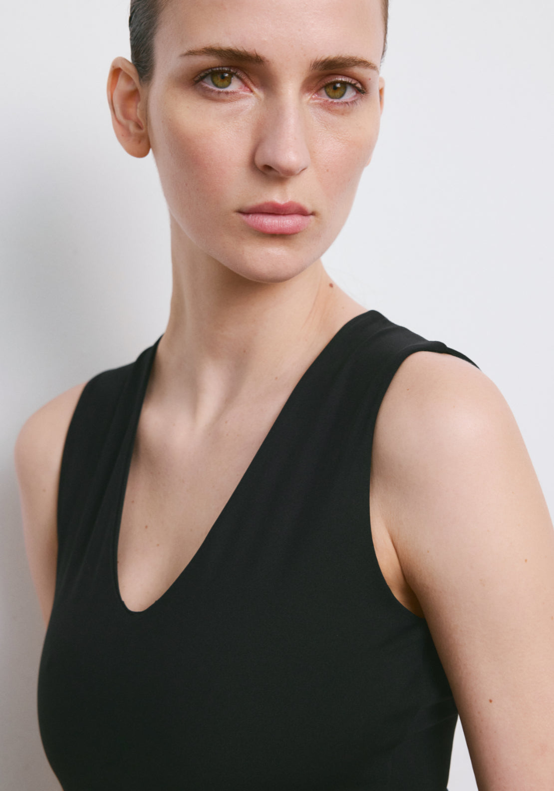 Fitted V-Neck Dress - Black