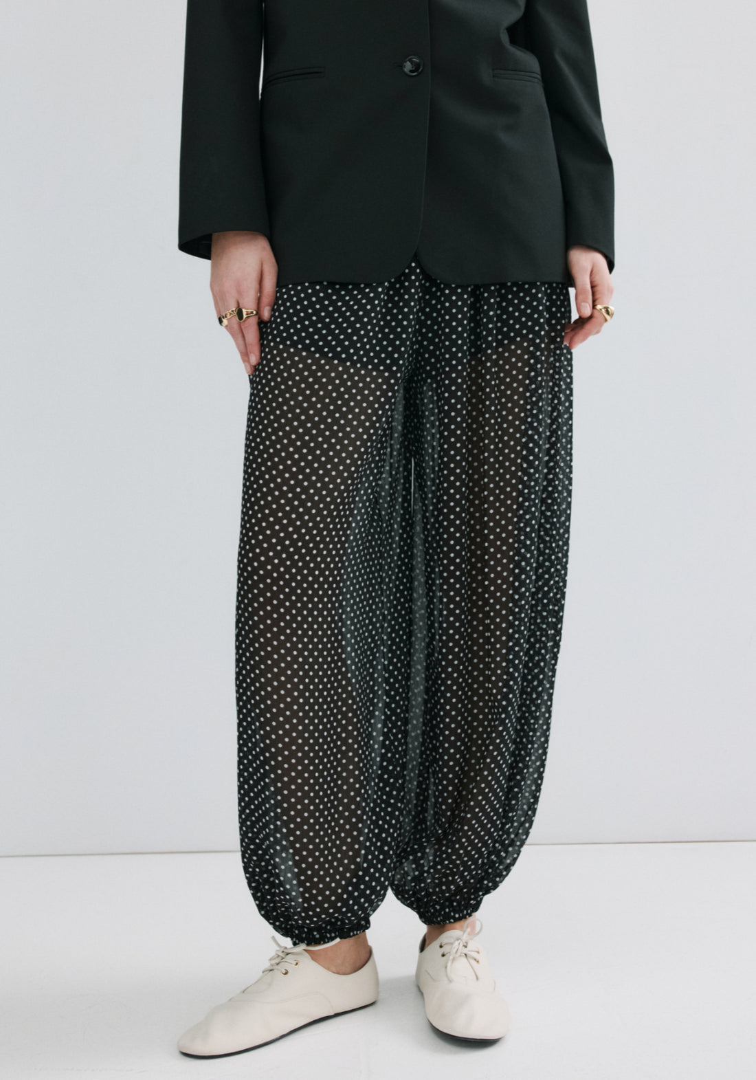 Polka Dot Baggy Trousers - Black