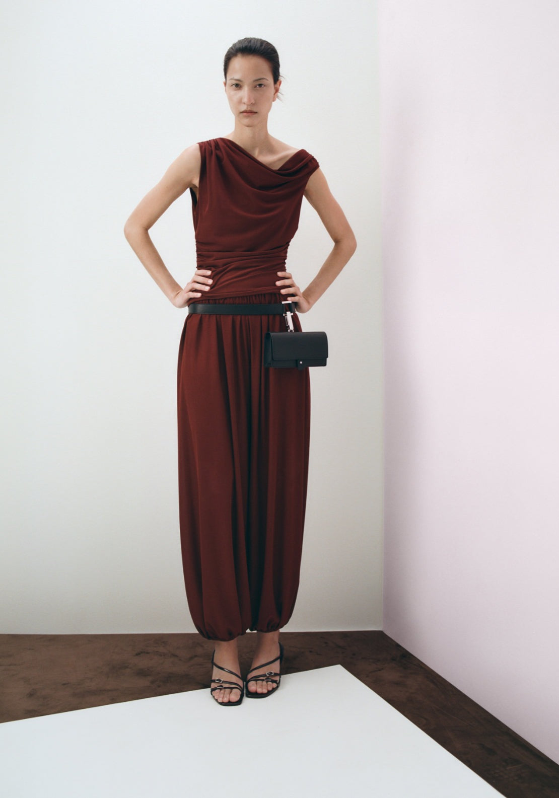 Asymmetrical Gathered T-Shirt - Orange