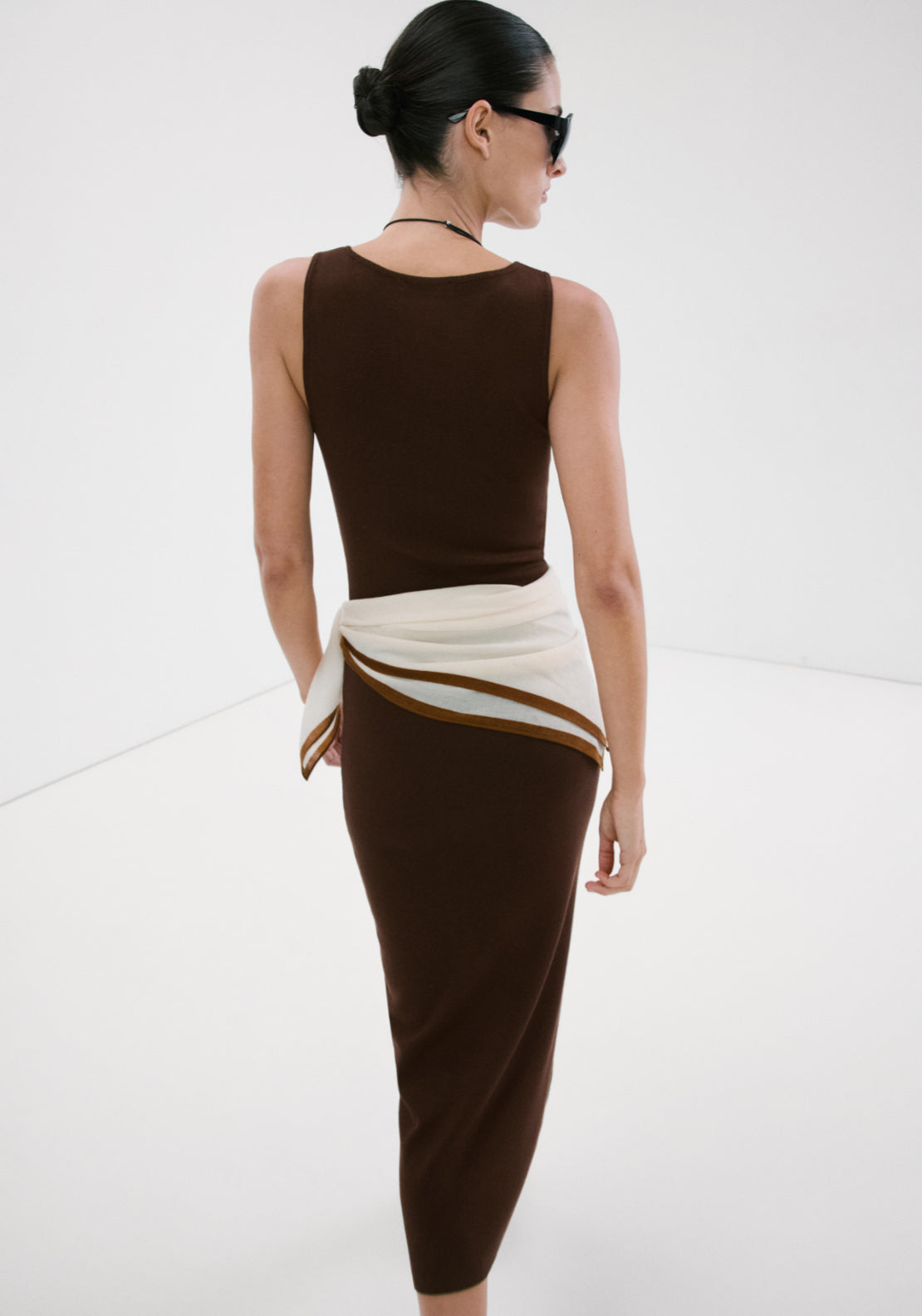 Fitted Midi Dress - Brown