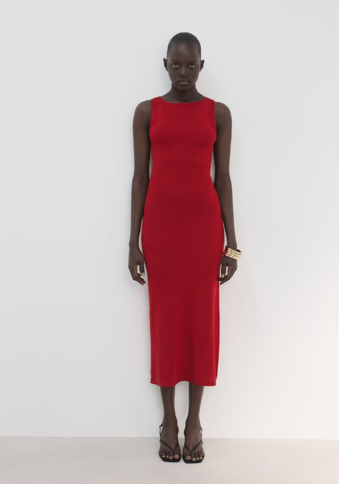 Mango Fitted Midi Dress - Red 1 Shaws Department Stores
