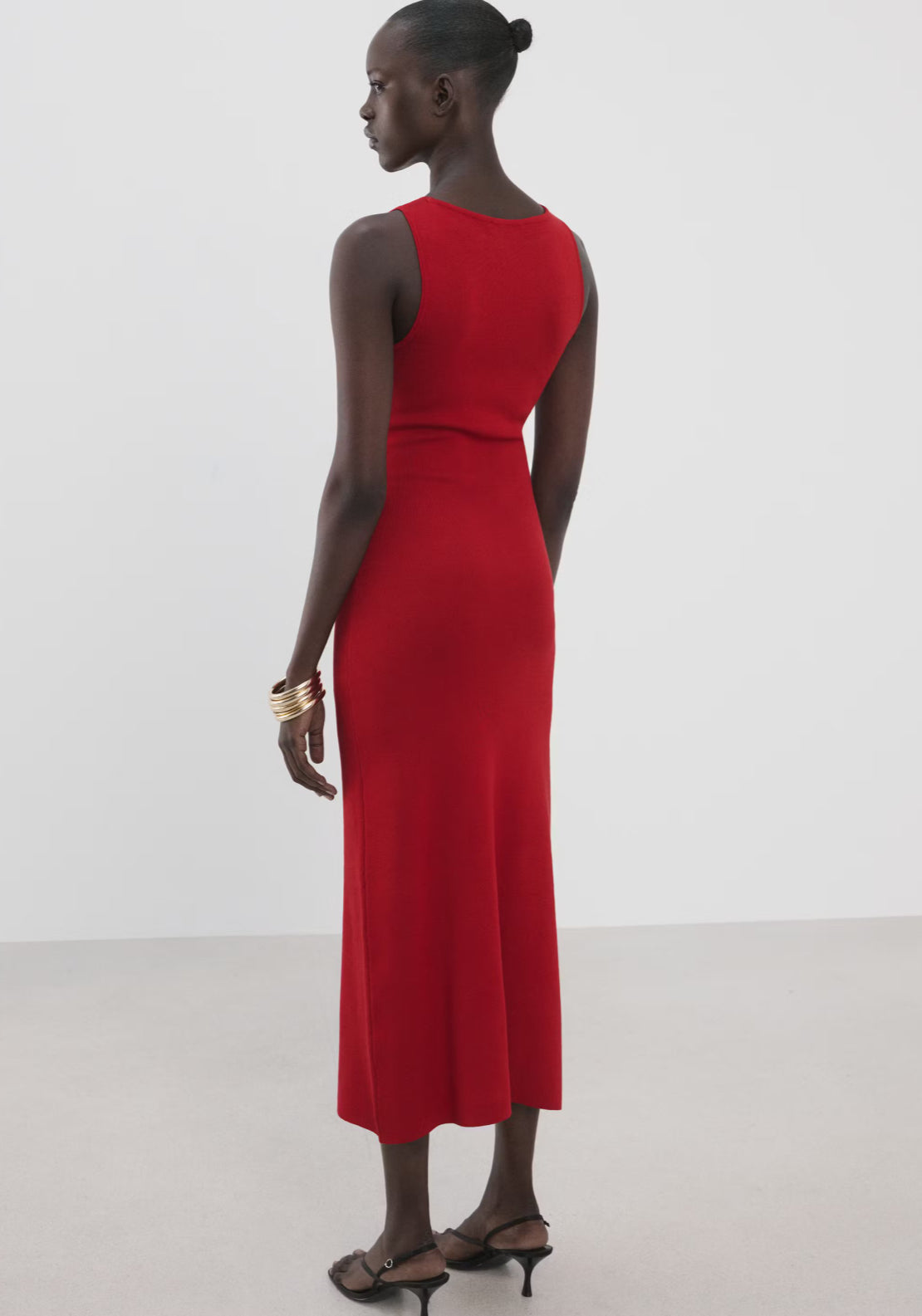 Mango Fitted Midi Dress - Red 2 Shaws Department Stores