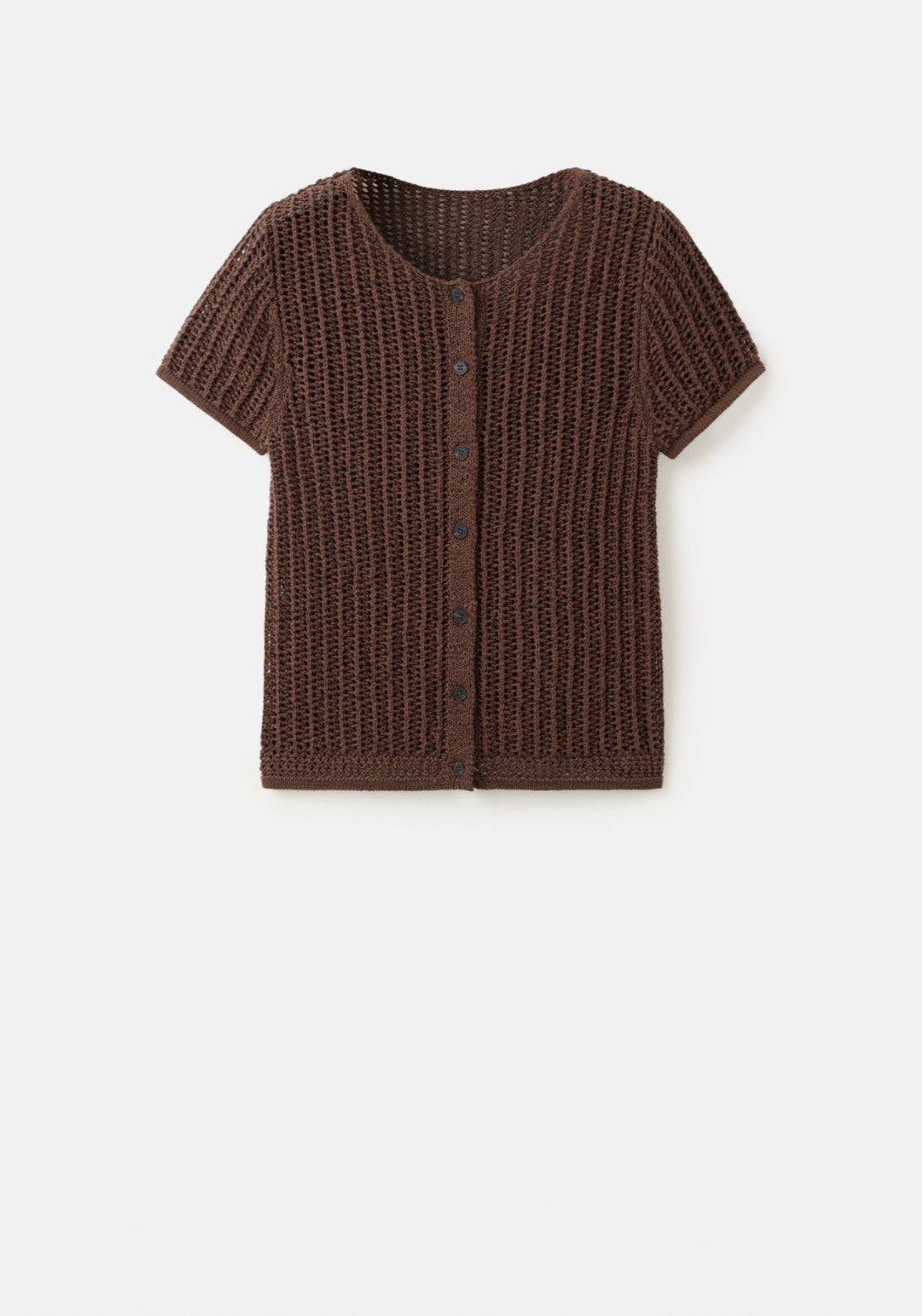 Short Sleeved Crochet Cardigan - Brown
