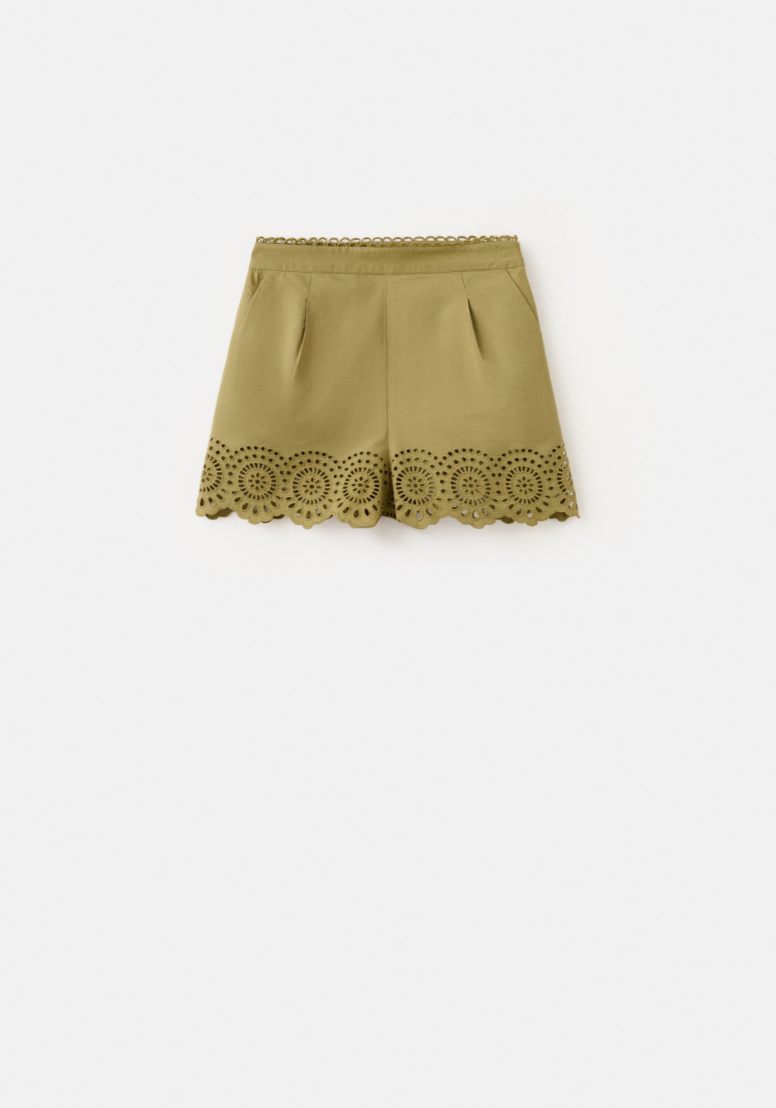 Embroidered Openwork Shorts - Green