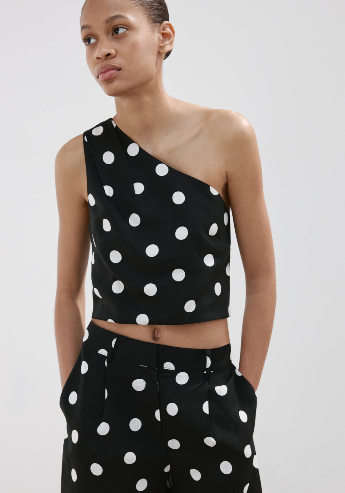 Asymmetric Polka Dot Top - Black