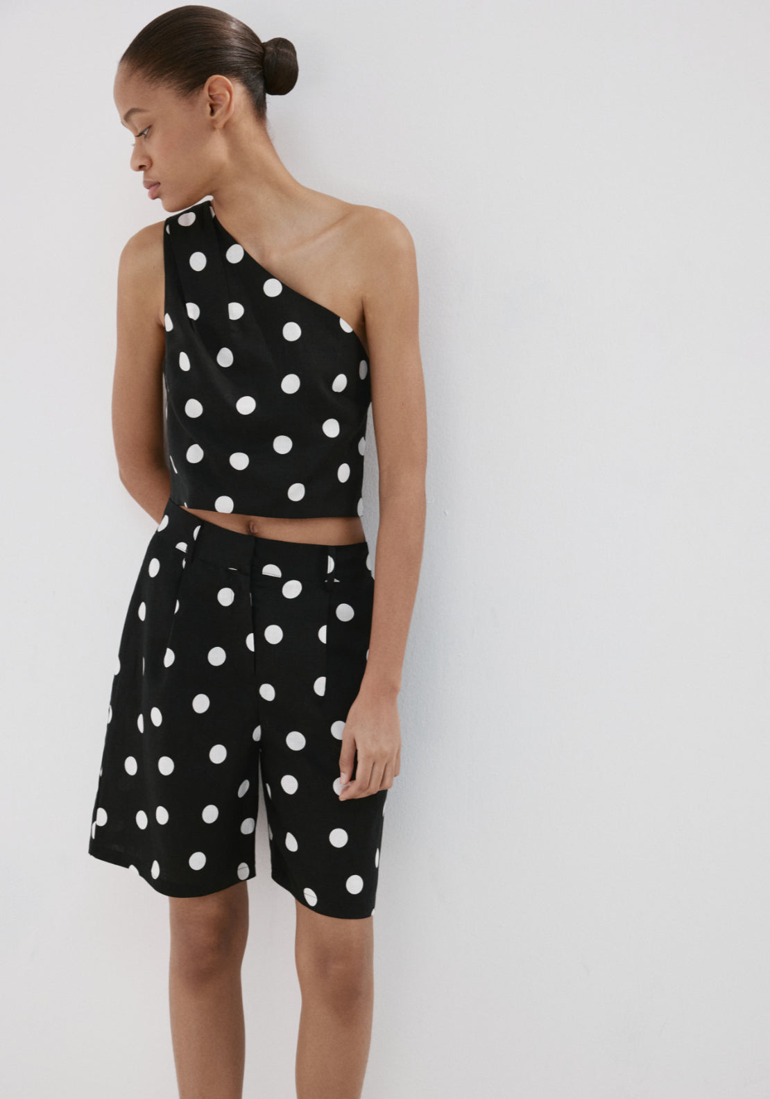 Asymmetric Polka Dot Top - Black