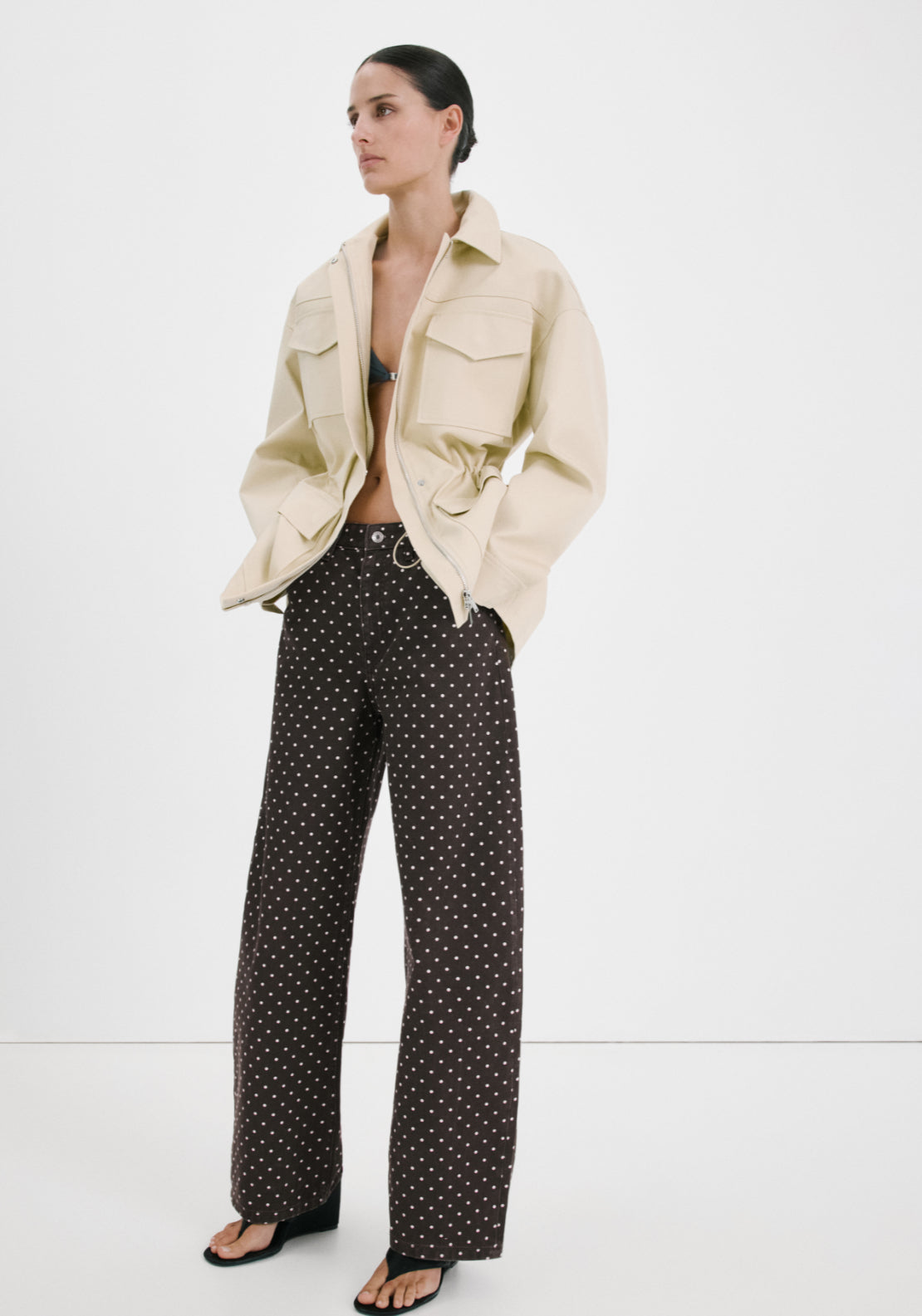 Polka Dot Balloon Jeans - Brown
