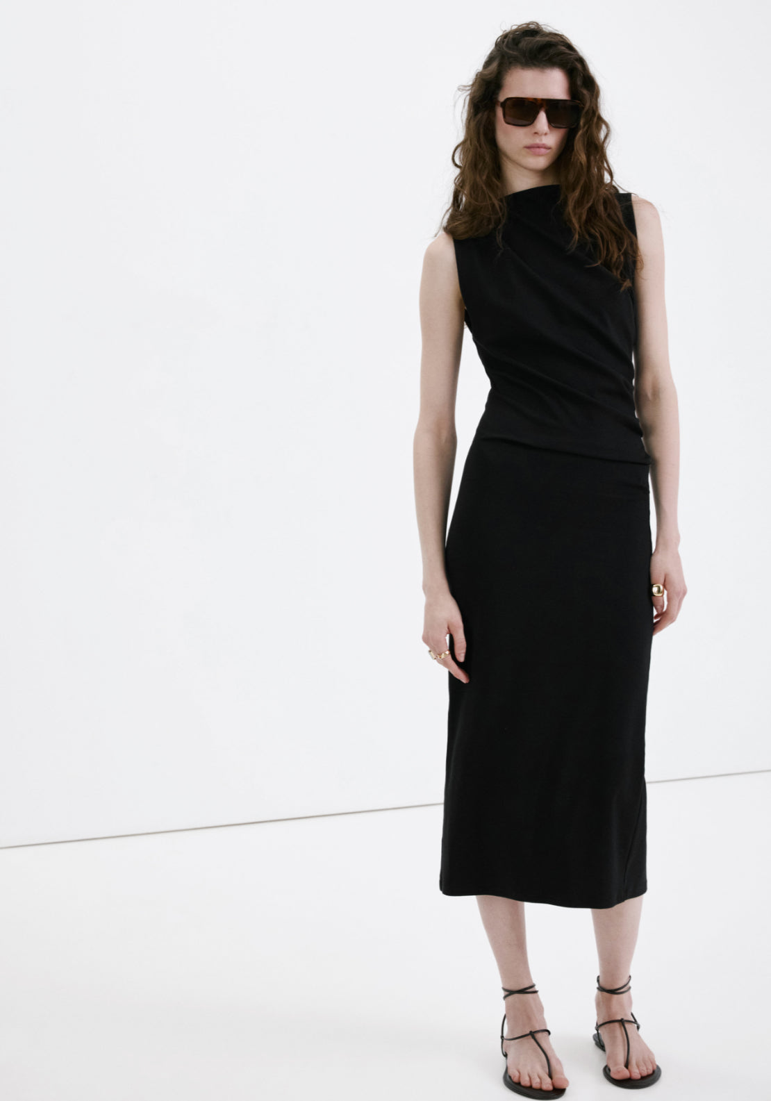 Long Draped Dress - Black