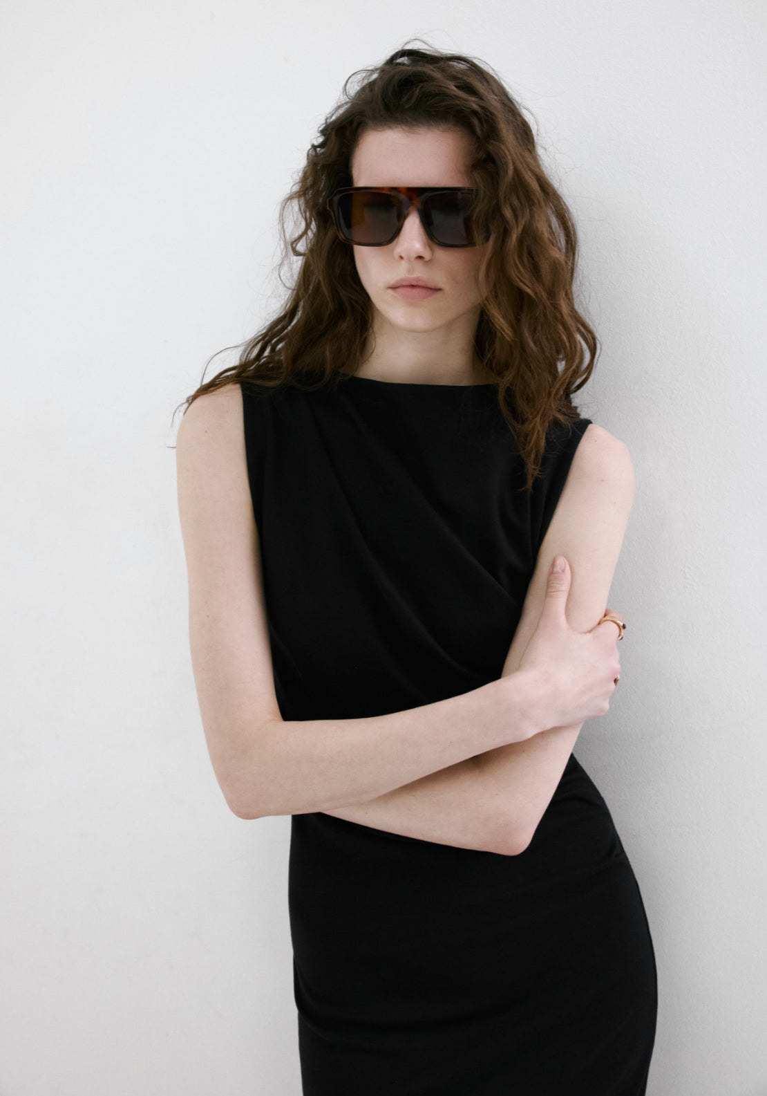 Long Draped Dress - Black