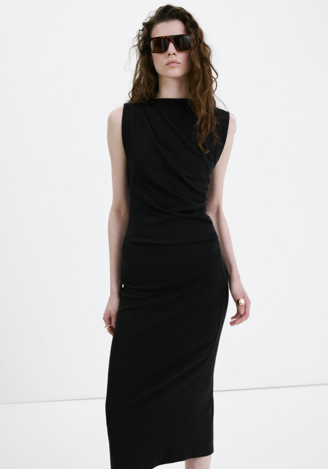 Long Draped Dress - Black