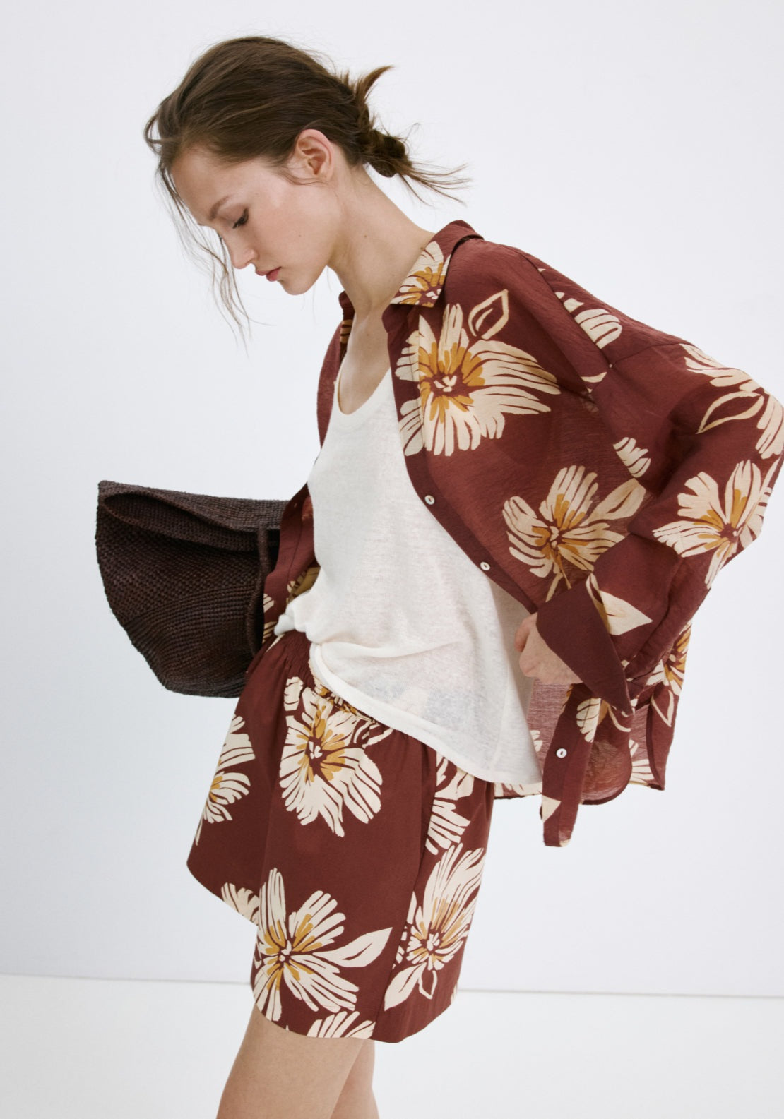 Printed Cotton Blend Short - Burgundy