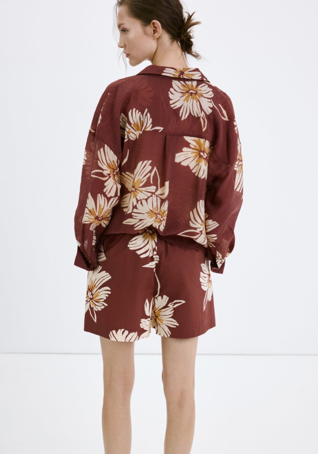 Printed Cotton Blend Short - Burgundy