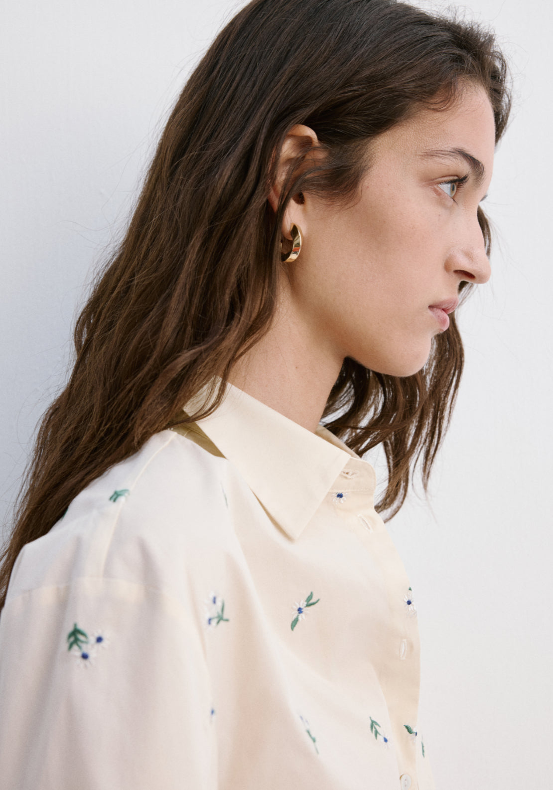 Embroidered Cotton Shirt - Yellow
