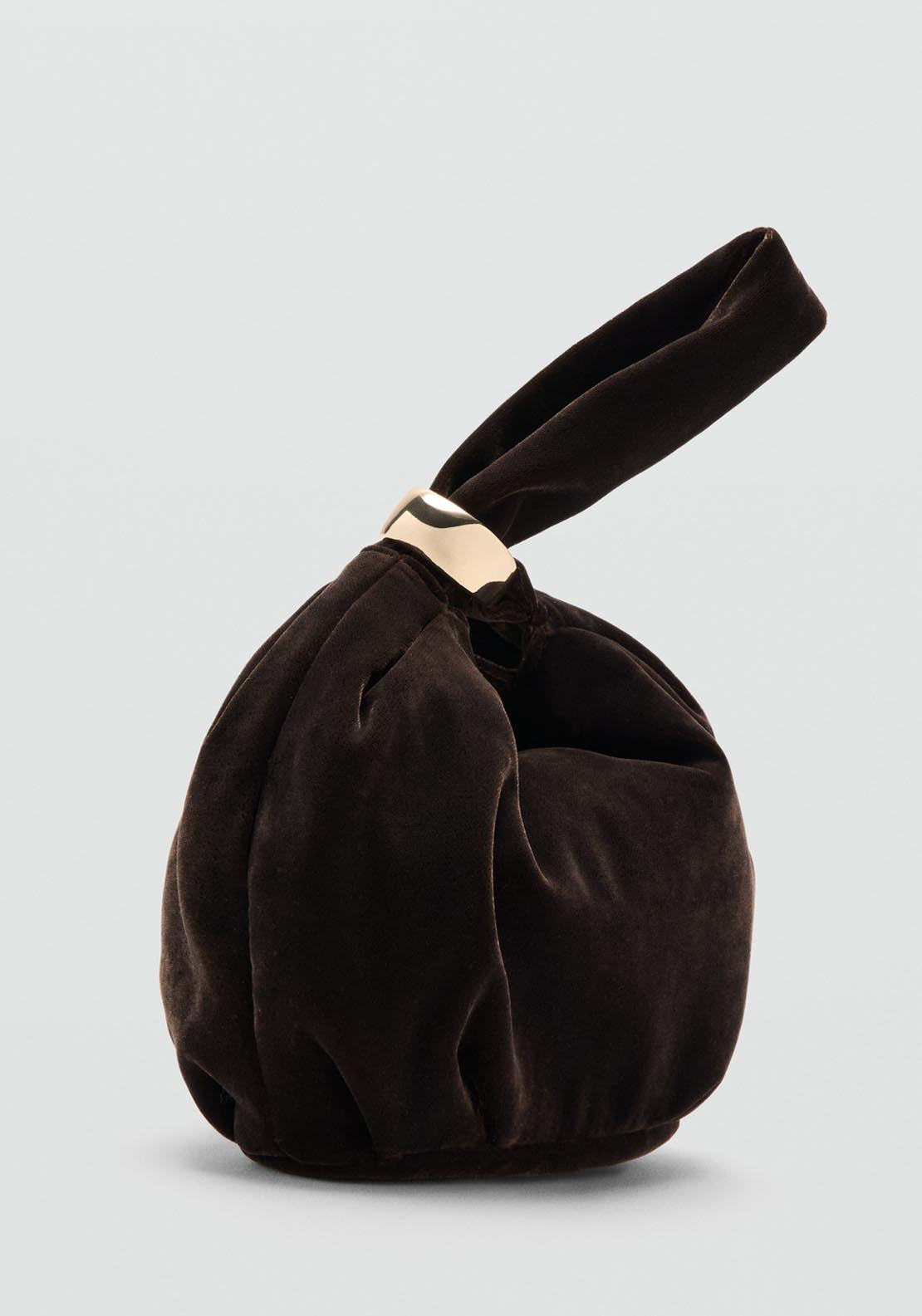 Mango Velvet Handbag With Metallic Detail - Brown 2 Shaws Department Stores