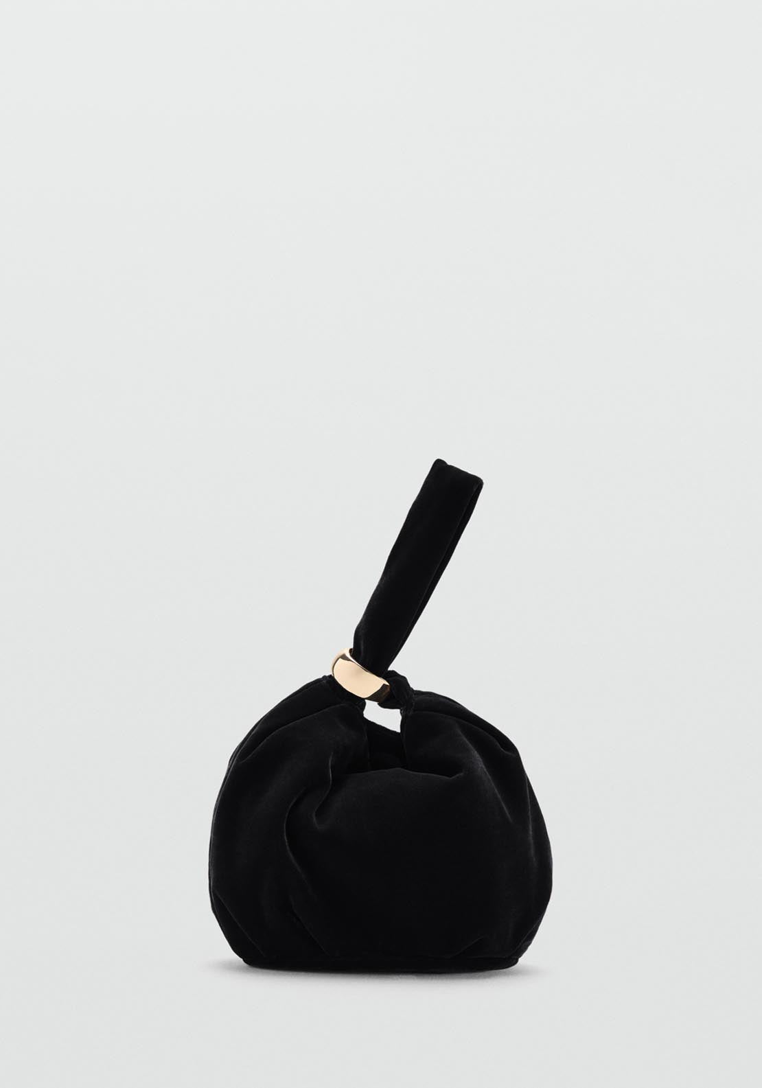 Mango Velvet Handbag With Metallic Detail - Black 1 Shaws Department Stores