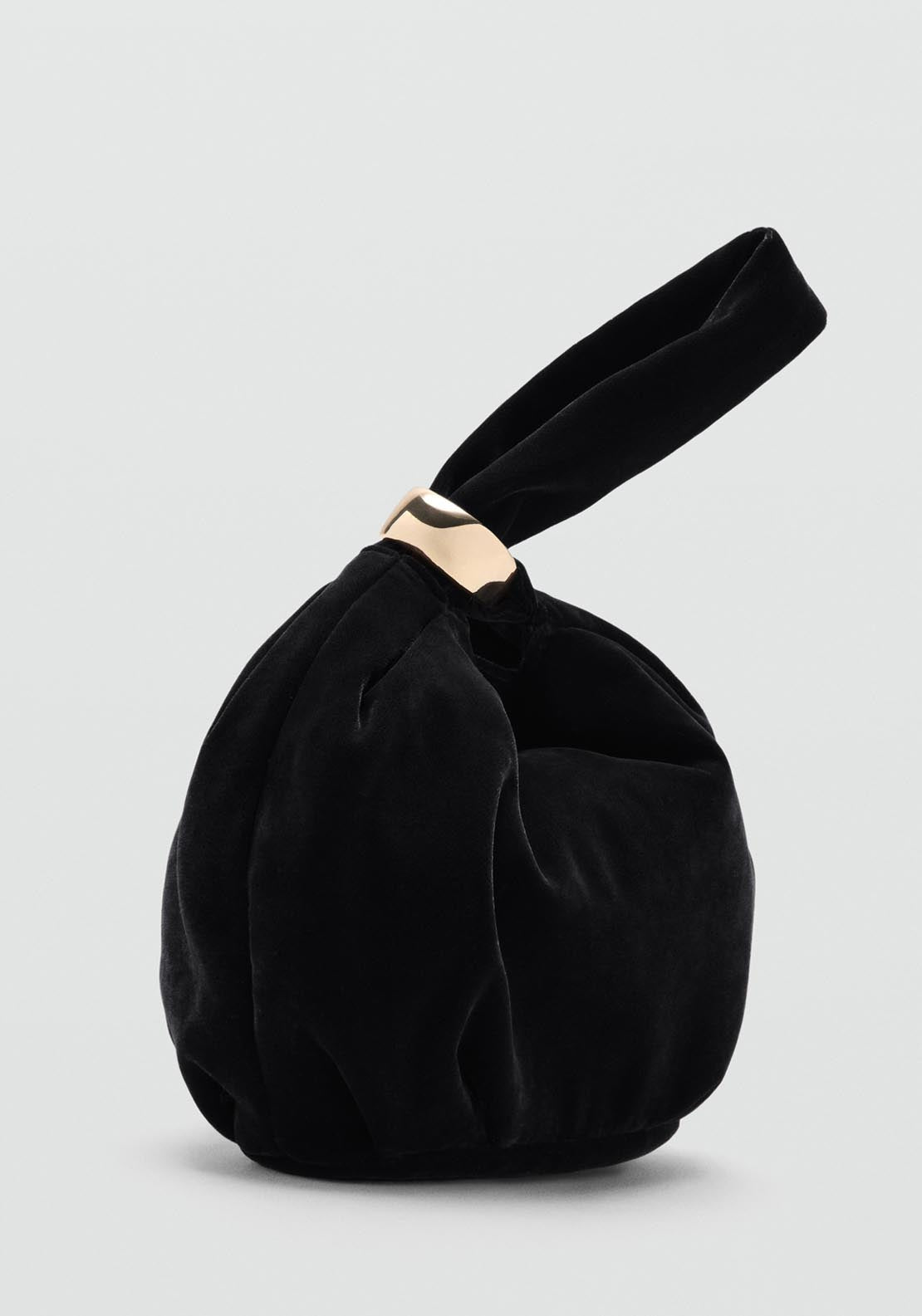Mango Velvet Handbag With Metallic Detail - Black 5 Shaws Department Stores