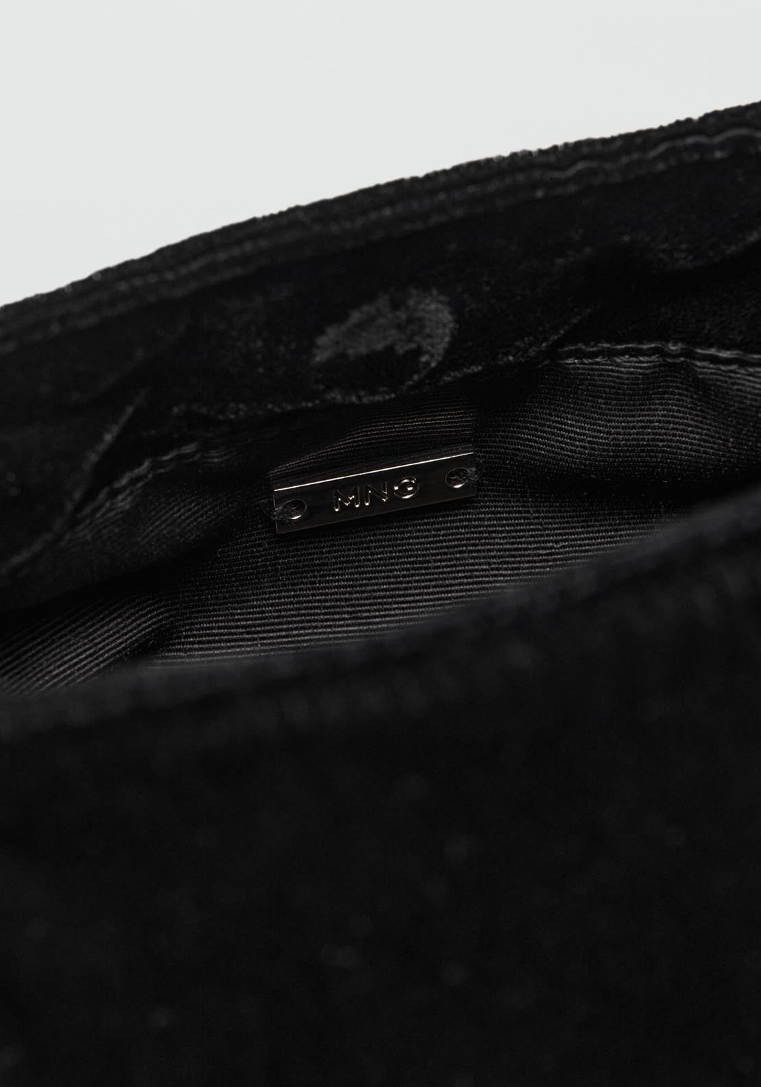 Mango Velvet Handbag With Metallic Detail - Black 4 Shaws Department Stores