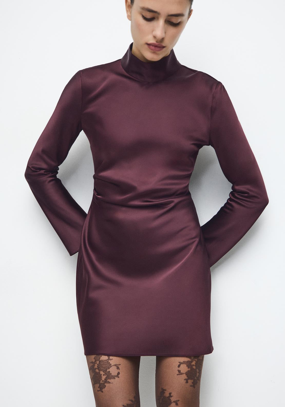 Satin Dress With Pleat Detail - (unknown)