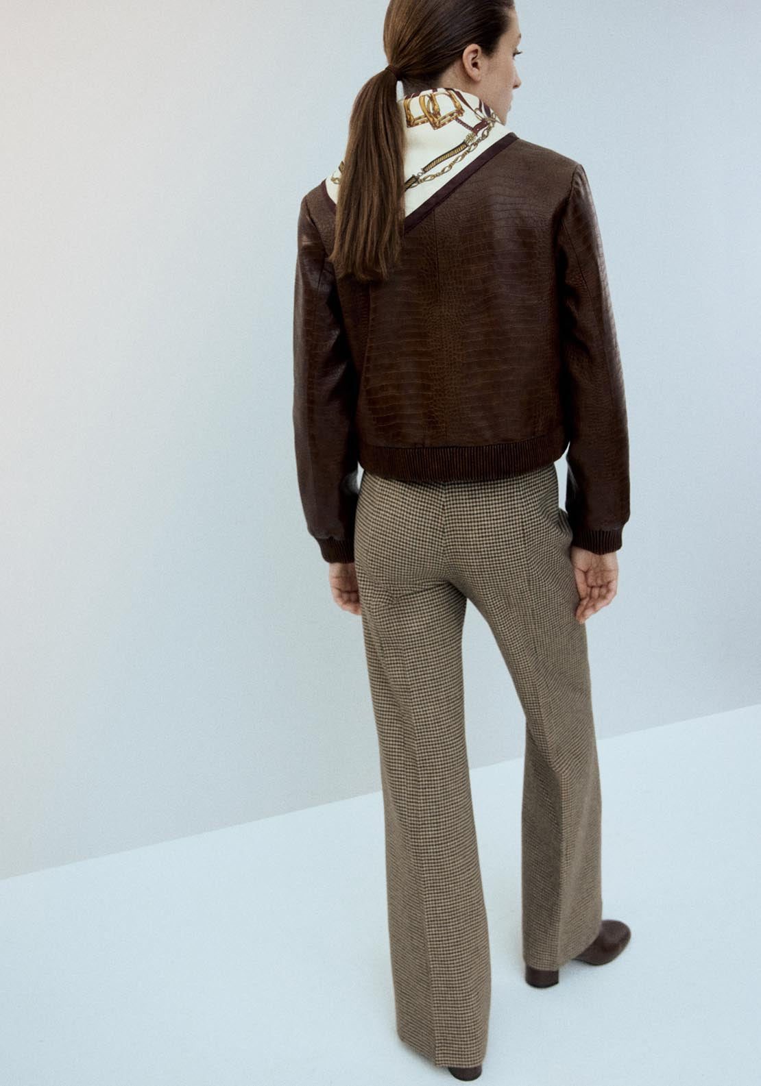 Croc Effect Bomber Jacket - Brown