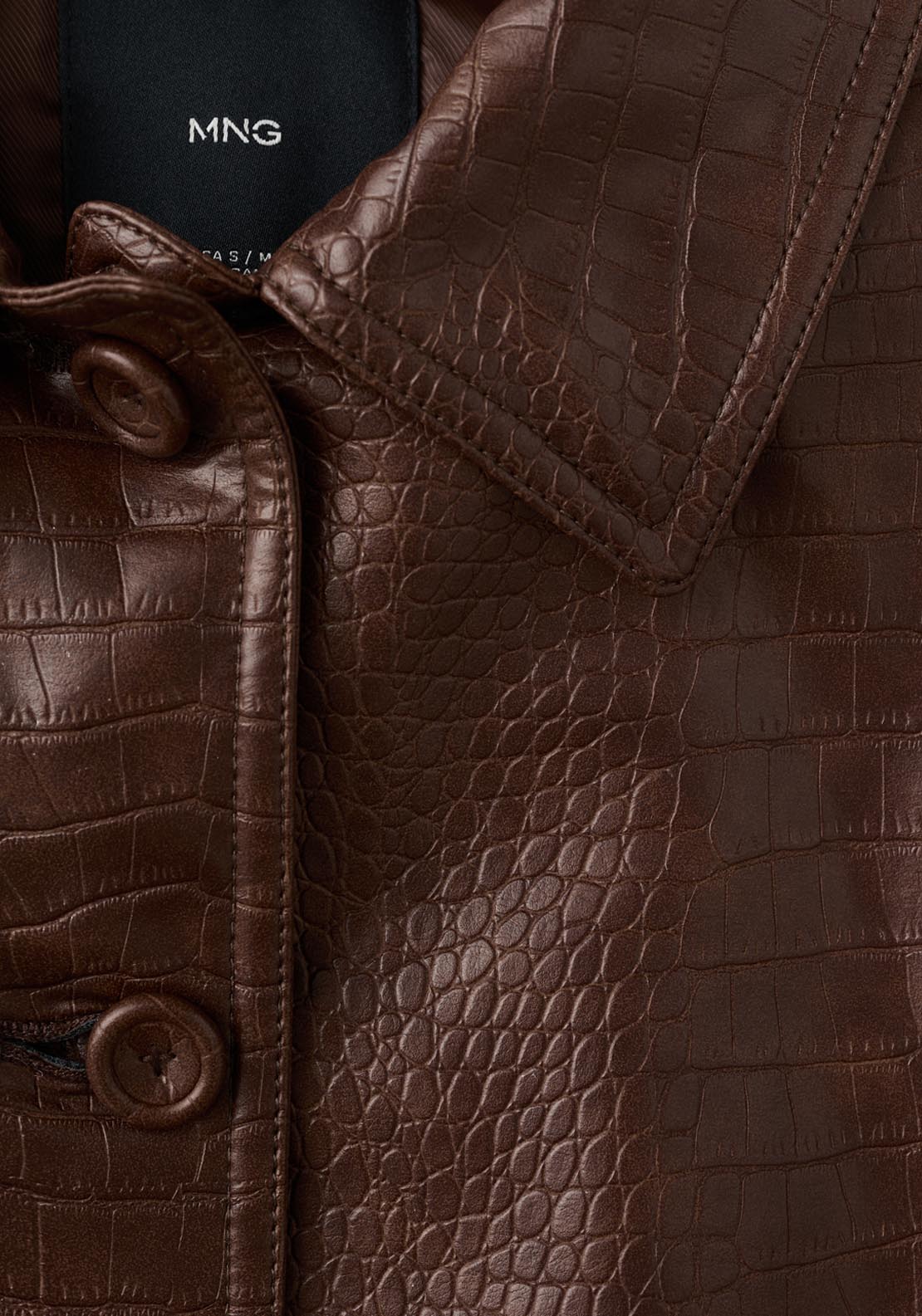 Croc Effect Bomber Jacket - Brown