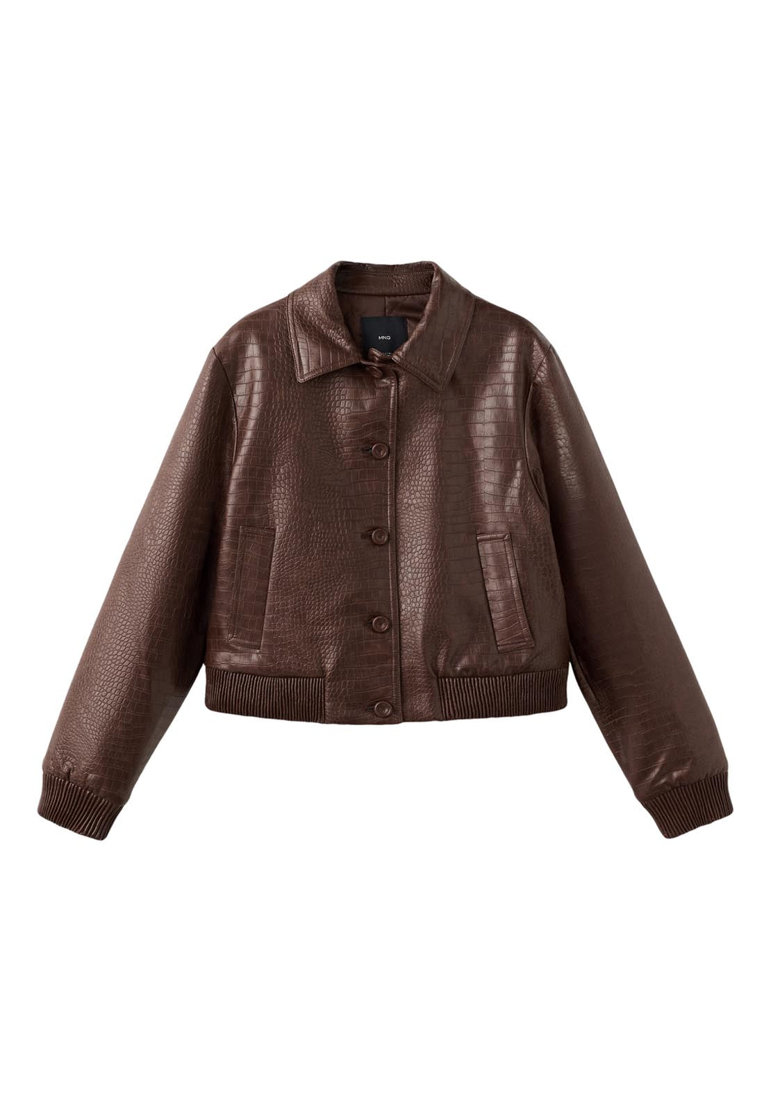 Croc Effect Bomber Jacket - Brown