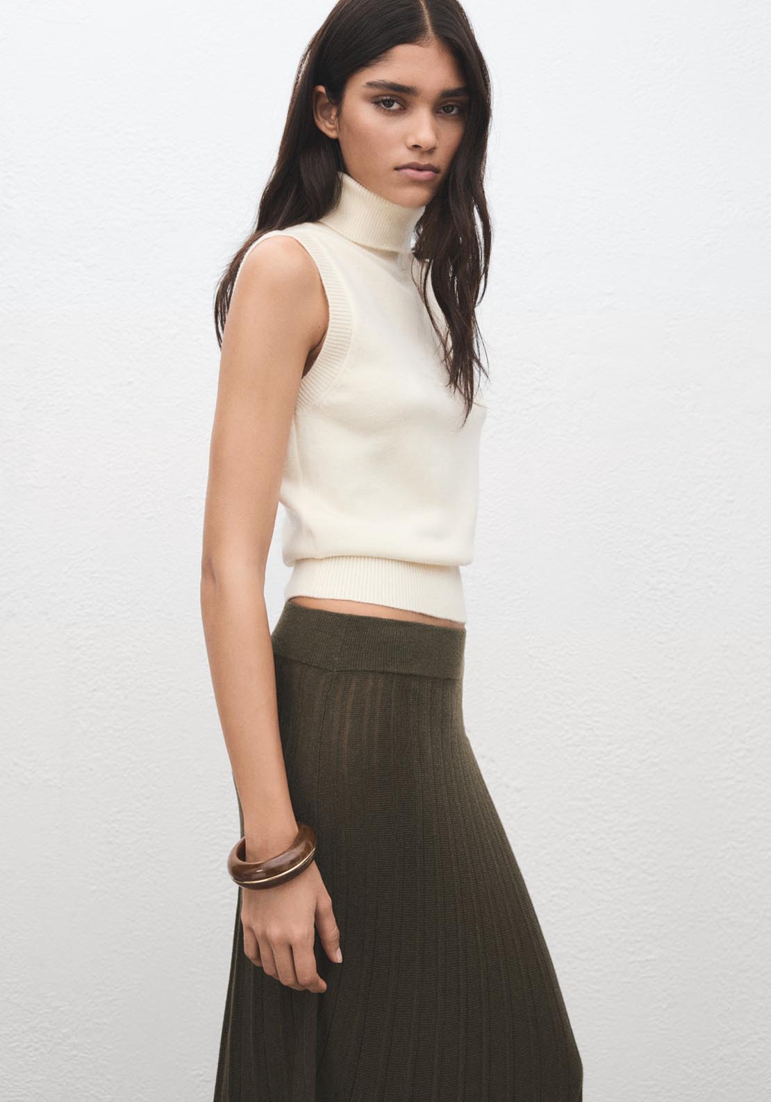 Turtleneck Knit Top - Beige