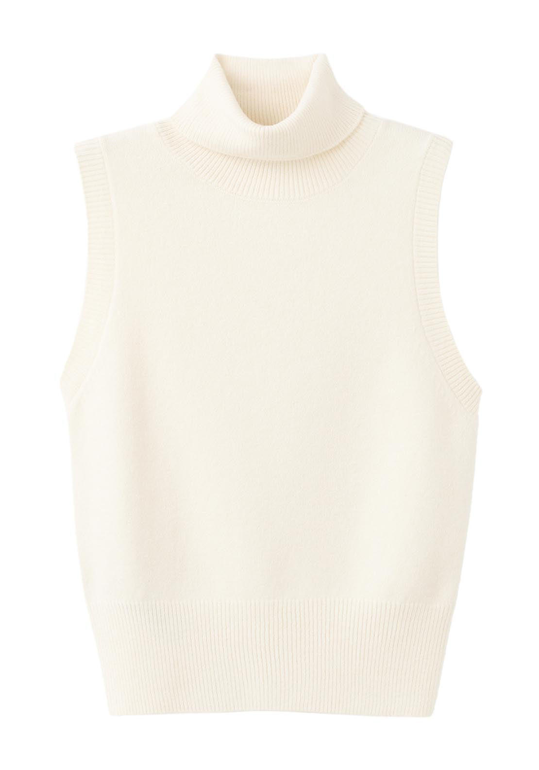 Turtleneck Knit Top - Beige