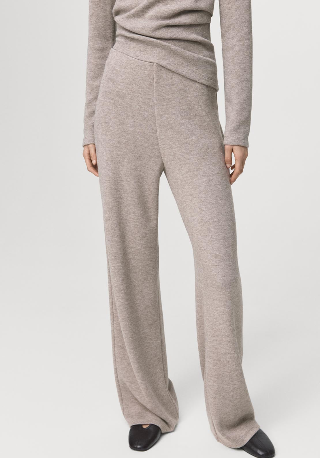 Straight Fit Trousers With Elastic Waist - Brown