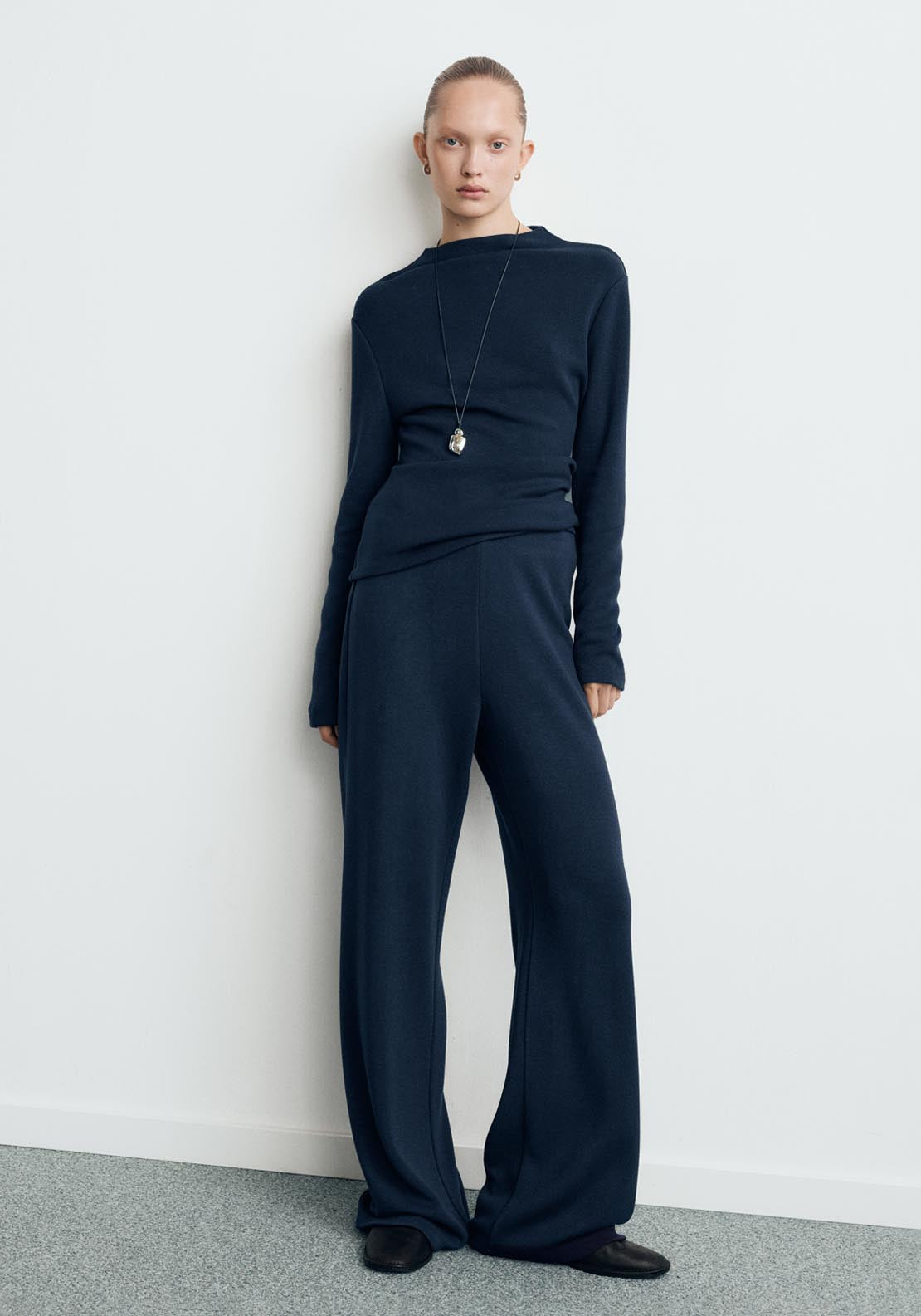 Straight Fit Trousers With Elastic Waist - Blue