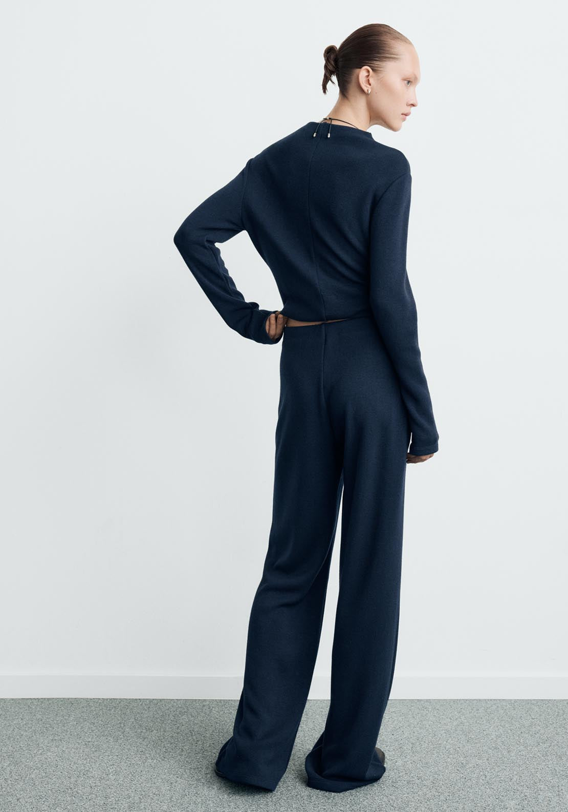 Straight Fit Trousers With Elastic Waist - Blue