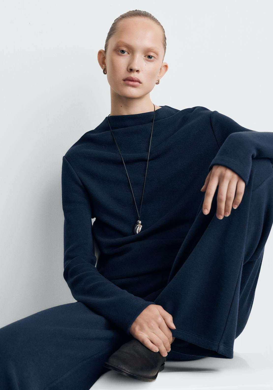 Straight Fit Trousers With Elastic Waist - Blue