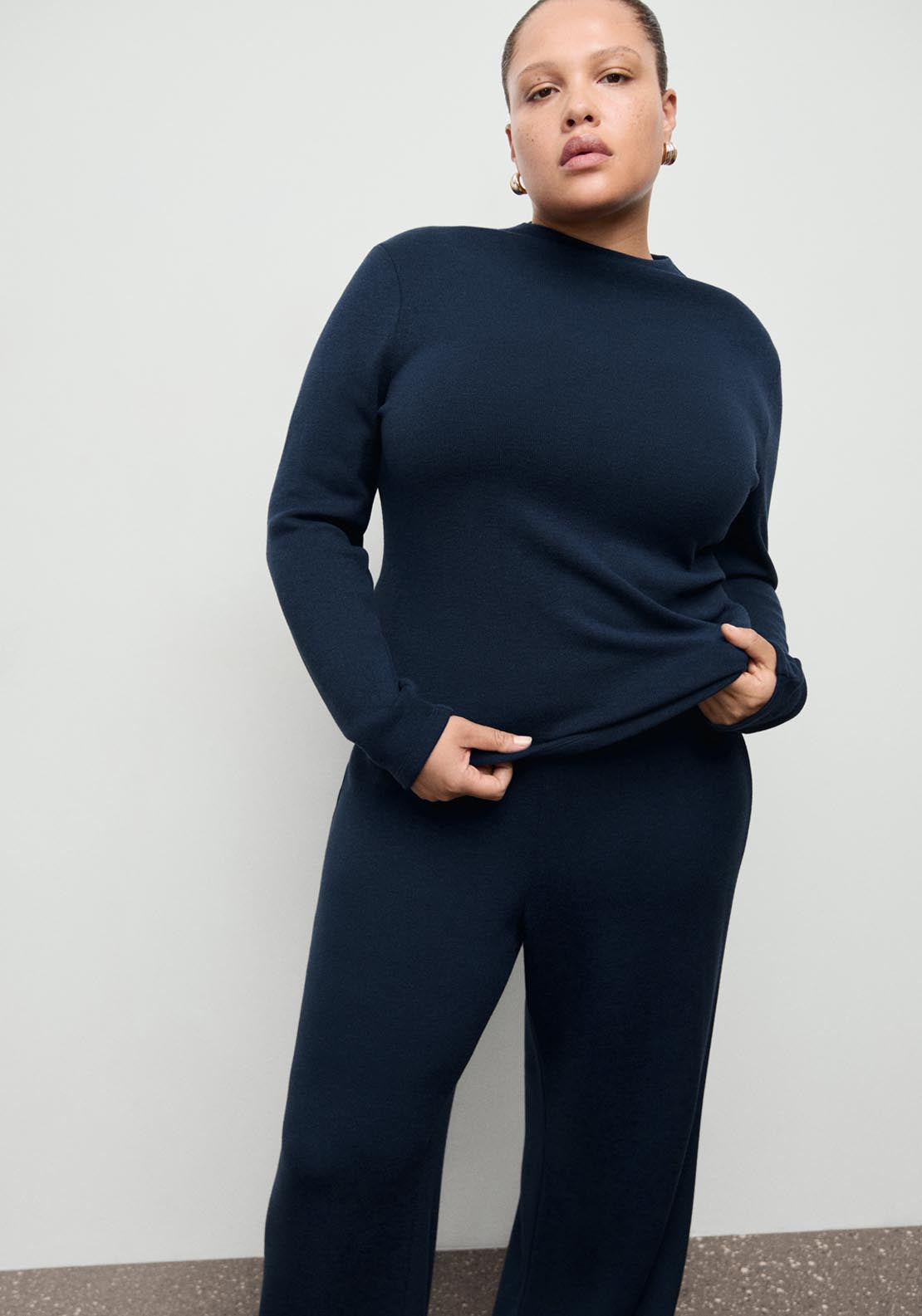 Straight Fit Trousers With Elastic Waist - Blue