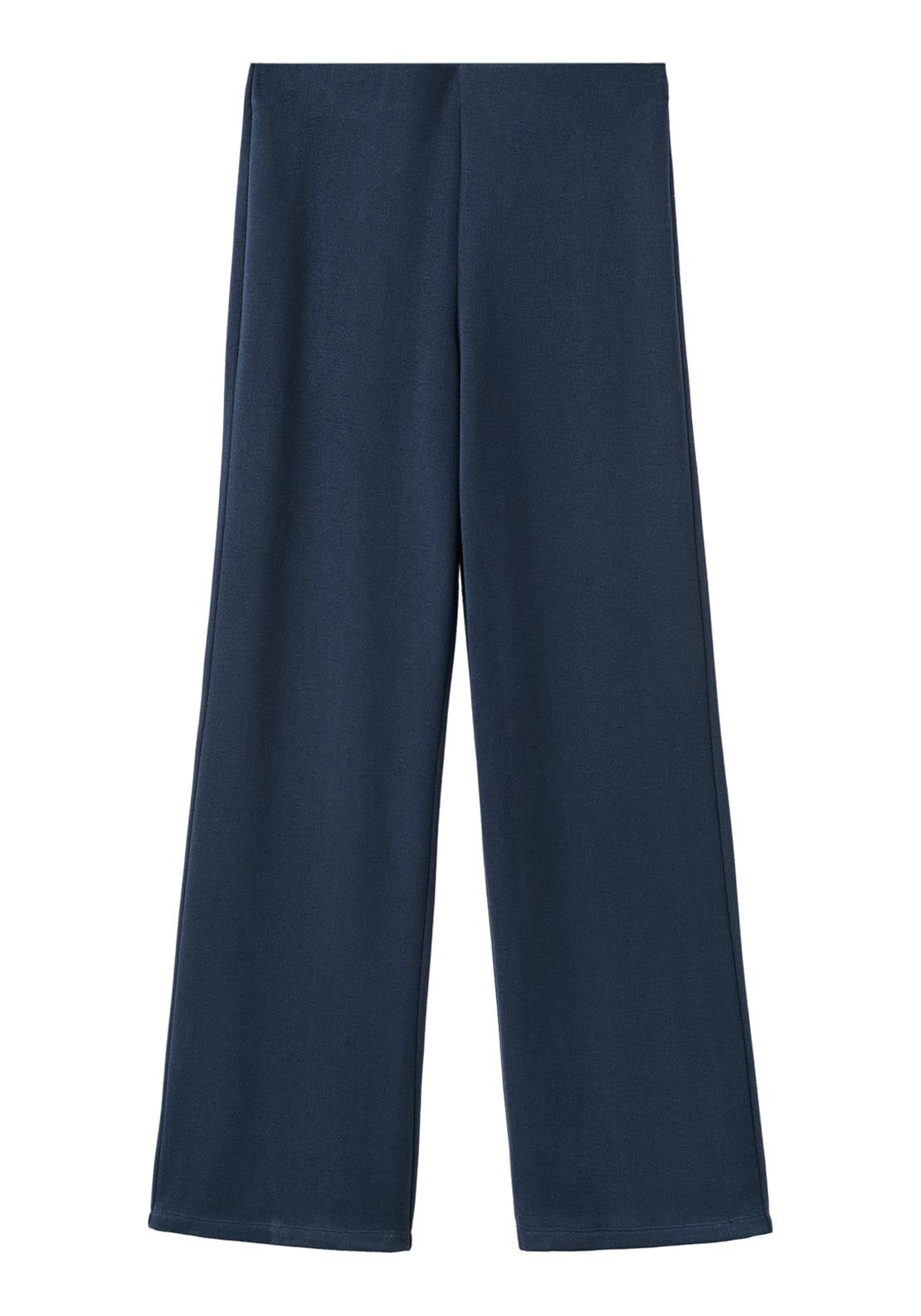 Straight Fit Trousers With Elastic Waist - Blue