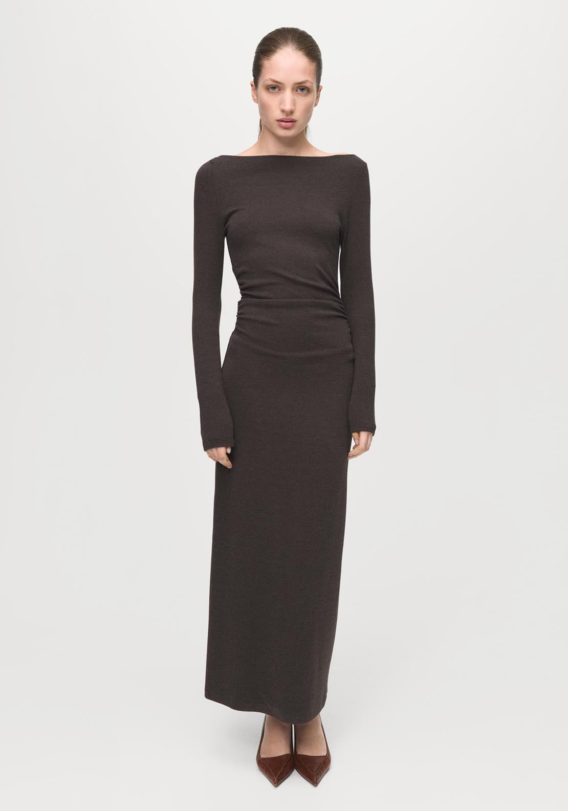 Fitted Sweater Dress - Brown