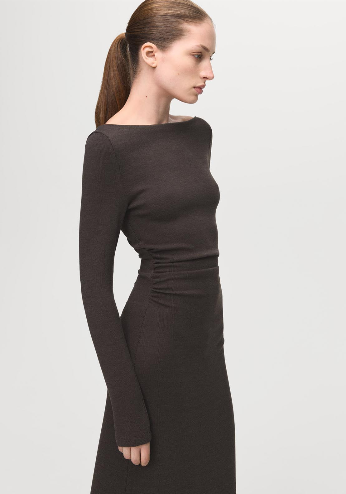Fitted Sweater Dress - Brown