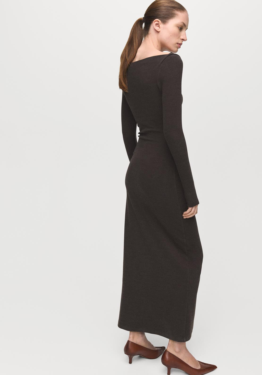 Fitted Sweater Dress - Brown